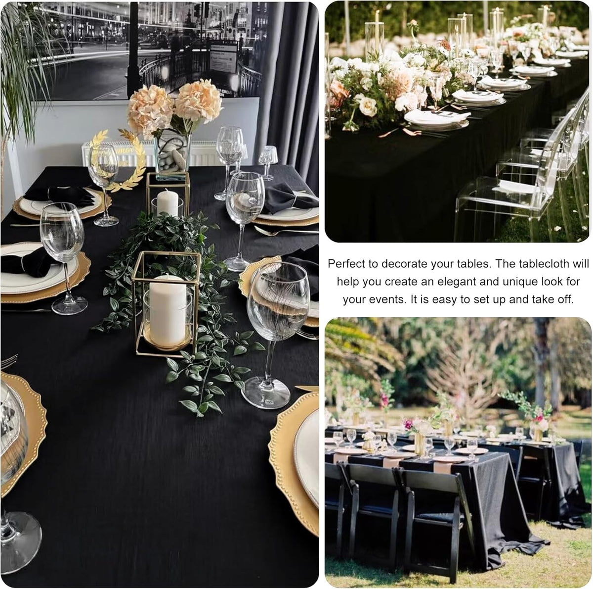 3 Pack Rectangle Black Table Cloth Bulk Washable Polyester Table Cover for Wedding Dining Table Buffet Parties Banquet Decoration（60x102Inch, Black）