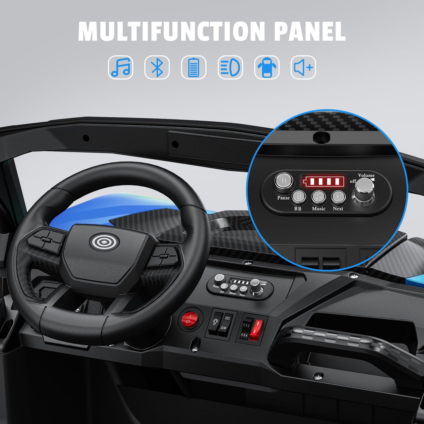 ARBELI 24V 2 Seater Ride on Car Truck 4x200W, EVA Tires, 4WD/2WD, Rainbow Lights, Remote Control, Shock Absorbers, Bluetooth, Ride on Toy for Big Kids Ages 3-8, Blue