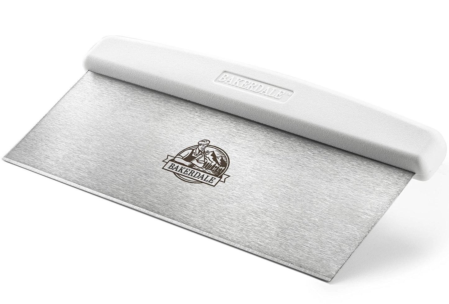 Bakerdale Large Bench, Dough, Cake Scraper, Icing Smoother Spreader, 10-inch Long Stainless Steel Blade, with White Polypropylene Handle
