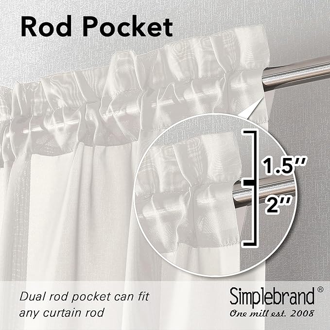 Simplebrand Ivory Sheer Curtains, 63" Length, 2 Panels Set - Light Filtering, Rod Pocket Window Curtains for Bedroom (Ivory, 59" W x 63" L)