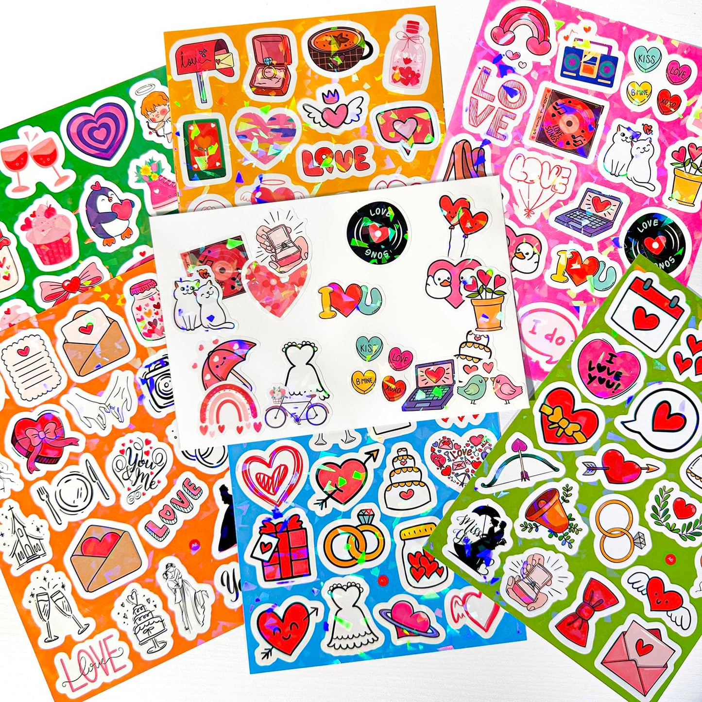 PartyGarden Wedding Love Stickers - 8 Sheets 160 Pcs for Kids Valentine's Day Anniversaries Bridal Shower Classroom Gift Exchange Scrapbook Bottle