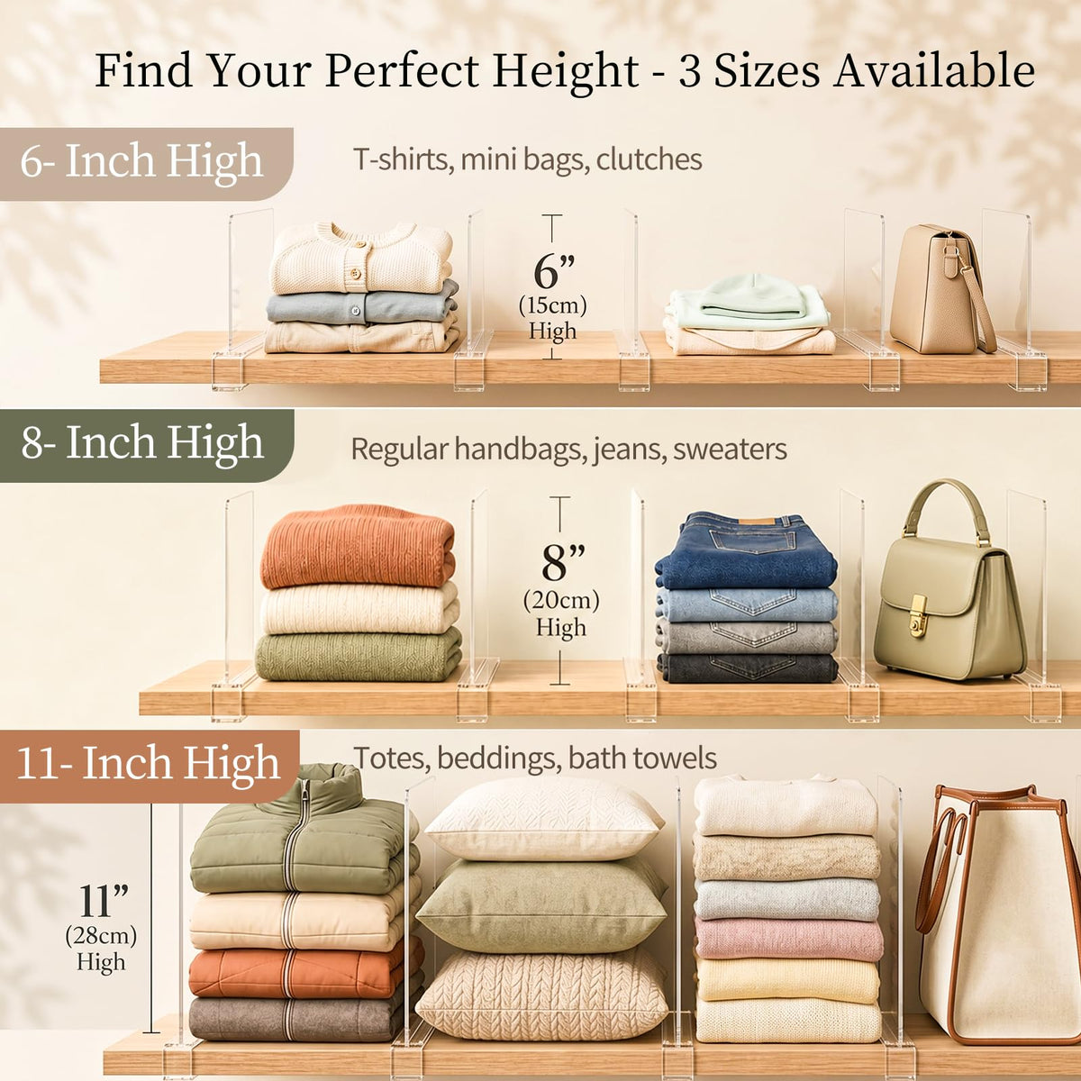 Small Shelf Dividers Purse Organizer (6 Count)