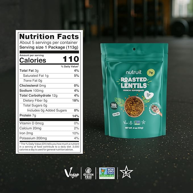 Nutruit Roasted Lentil Snacks - Tasty Snack Box with Vegan, Gluten Free, Non-GMO, High Protein, Low Calorie, Healthy On-The-Go Low Calorie Lentils Snacks - 4oz Packs (8-Pack Box) (8 Pack, Himalayan Salt & Black Pepper)