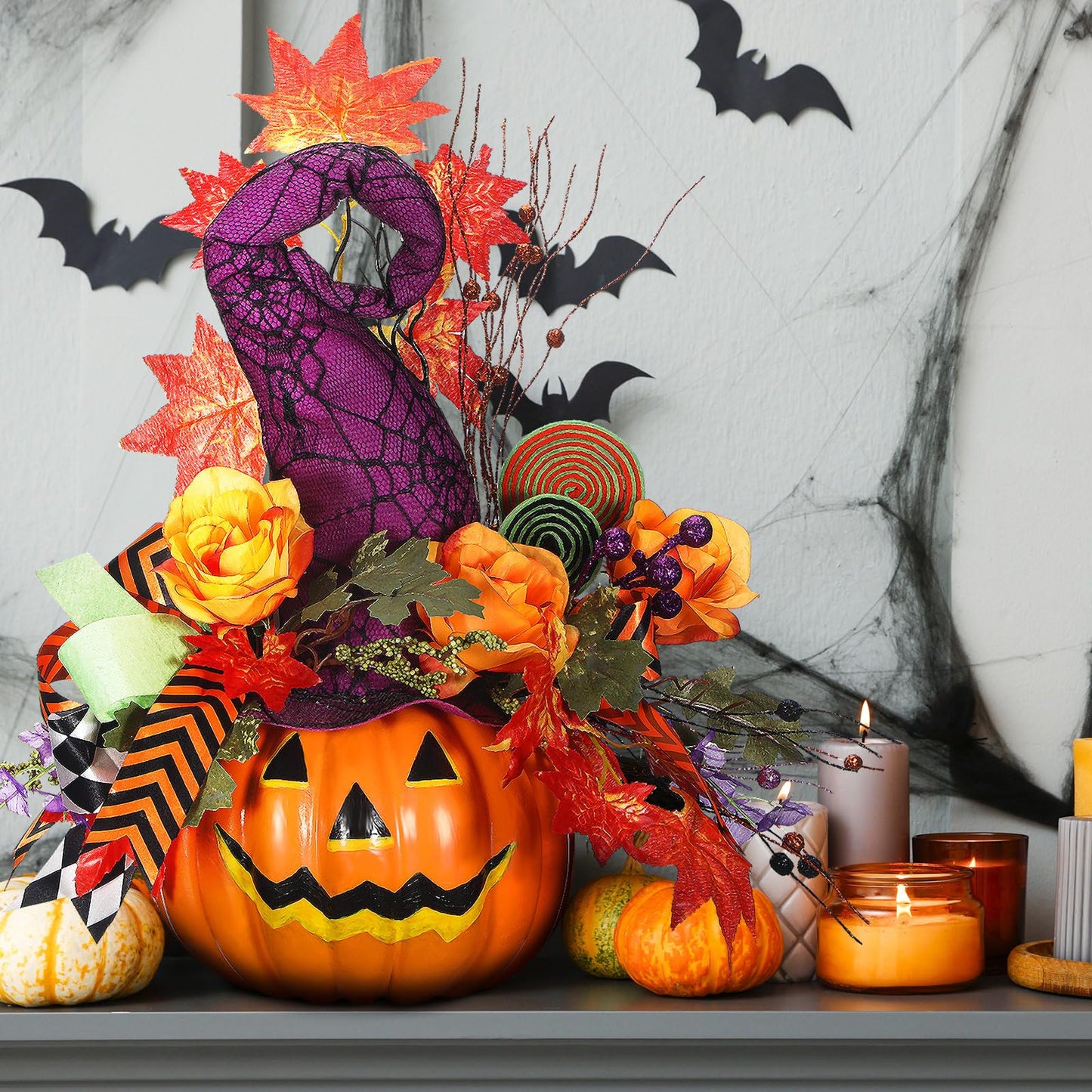 Daifunli Halloween Table Centerpieces Decorations Halloween Table Artificial Flowers Tabletop Decor for Home Kitchen Indoor Party(Pumpkin)