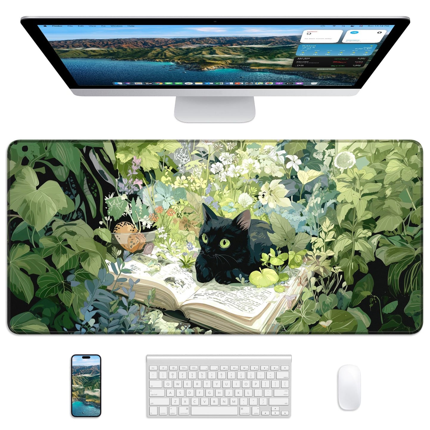 Velluxion XL Gaming Mouse Pad, 31.5x15.7'' Large Desk Mat with Anti-Slip Rubber Base & Stitched Edges for Gaming, Office, Home, Reading Cat