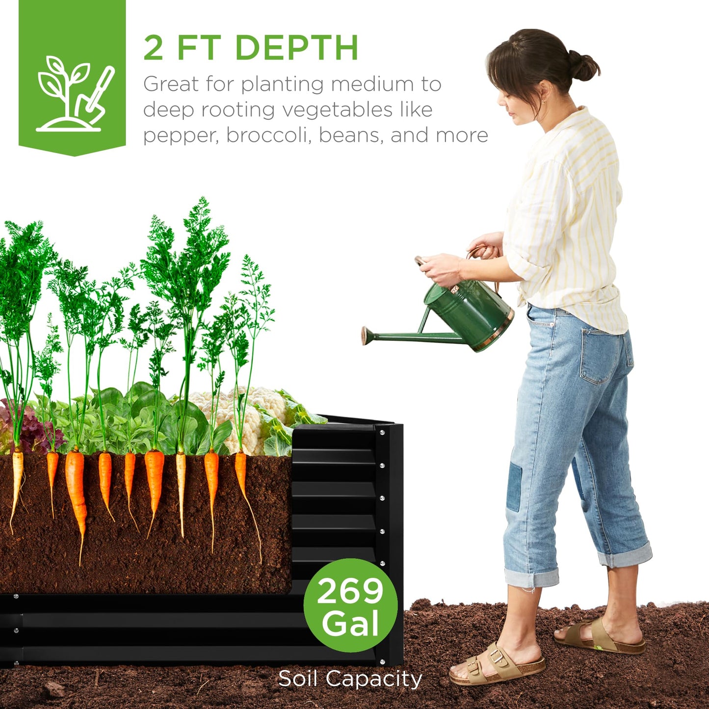 Best Choice Products 6x3x2ft Outdoor Metal Raised Garden Bed, Deep Root Box Planter for Vegetables, Flowers, Herbs, 269 Gallon Capacity, 100% Non Toxic Materials - Black
