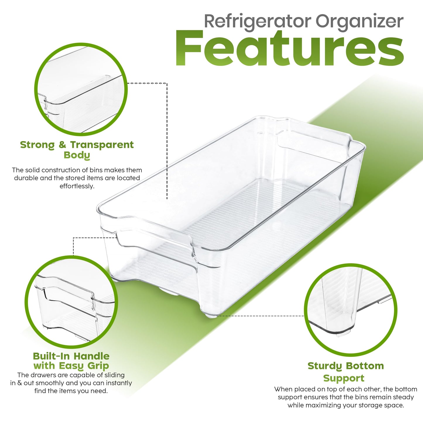 Utopia Home - Fridge & Refrigerator Organizer Bins (8 Pack), Clear Stackable Durable Plastic Storage Containers with Easy Grip Handles for Pantry, Kitchen Cabinets & Countertops