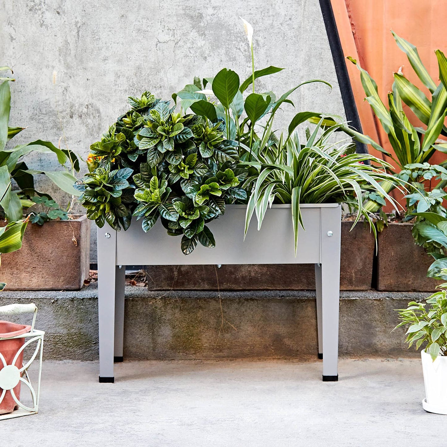 DIGTER Metal Raised Garden Bed,Raised Planter Box with Legs,Herbs and Vegetables Planter Suitable for Outdoor Patio Deck and Porch (Mini Gray)
