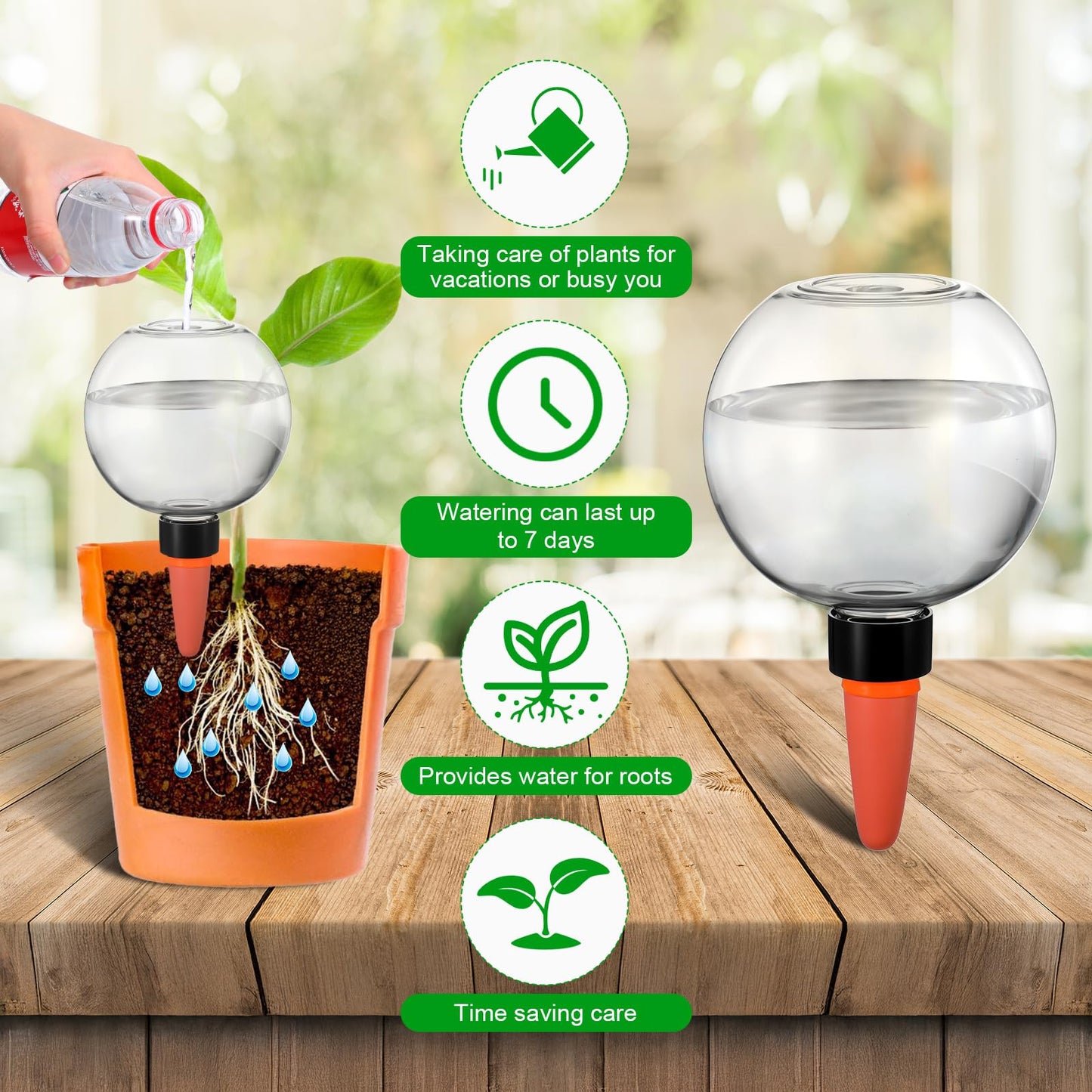 Kifmurase 6Pcs Self-Watering Globes for Indoor Plants, Automatic Watering Planter Insert, Slow Release Terracotta Planter Insert, 17.5oz Watering Bulbs with Slow Release Control Water Dripper