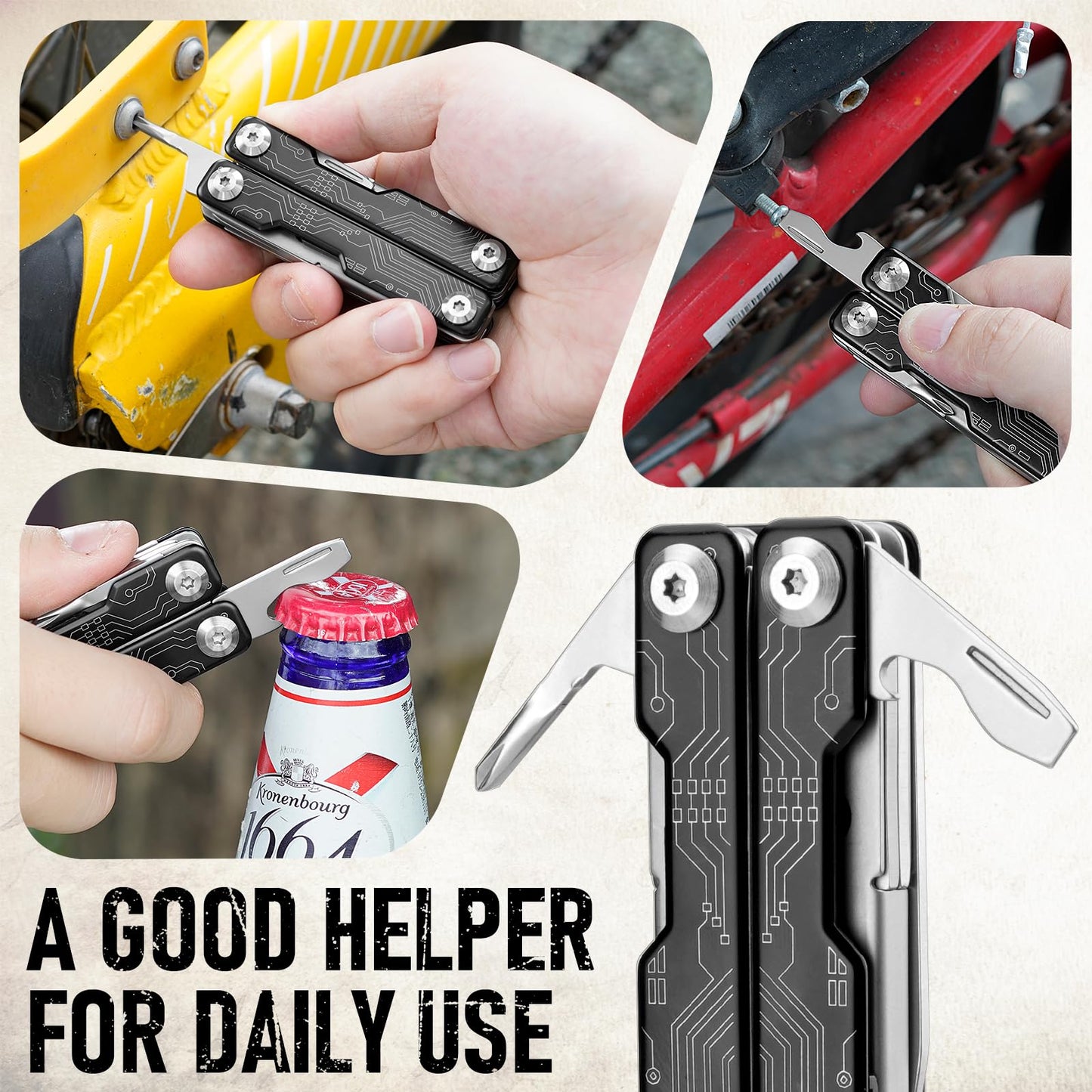 BIBURY Mini Keychain Multitool Scissors B12062B, 9 in 1 Multitool EDC Scissors with Screwdriver, Bottle Opener, Pocket Knife, Spring -Mini Multi Tool for Outdoor, Daily Use, Gifts for Men and Women