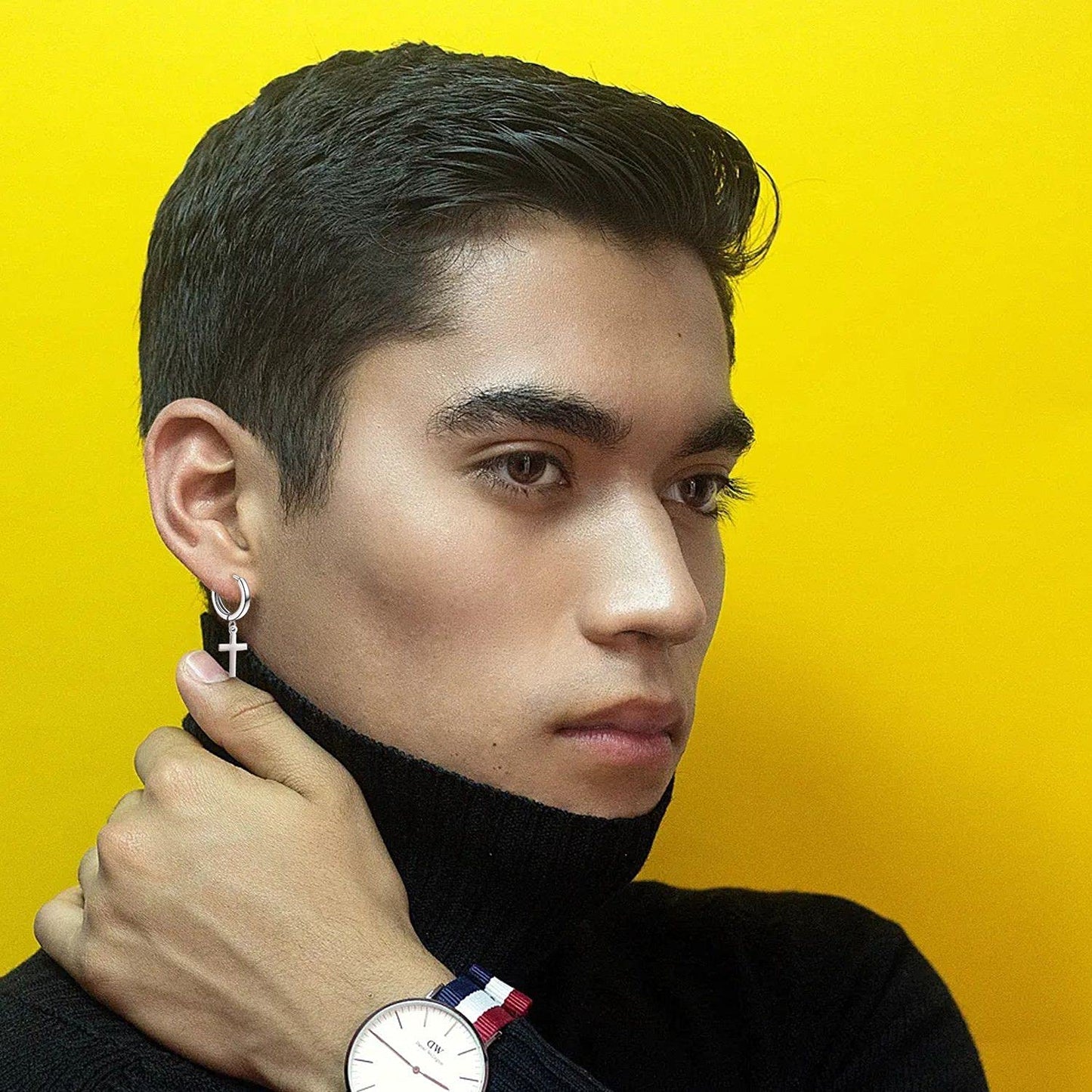Sterling Silver Hanging Dangle Drop Cross Hoop Earrings for Women Men