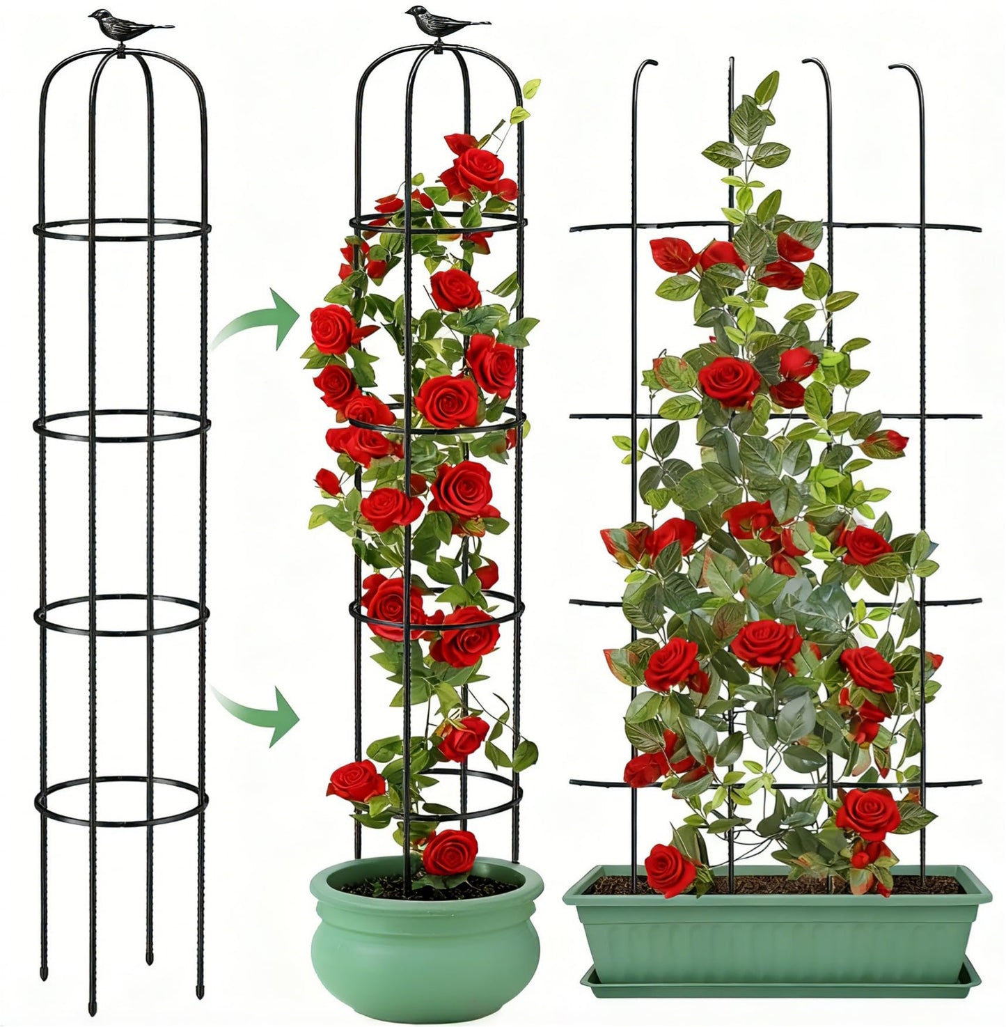 6.2ft Garden Obelisk Trellis for Climbing Plants Rustproof Metal Pipe with Heavy Duty Plastic Coated Garden Outdoor Indoor Potted Plant Support for Clematis Vine Jasmine Support