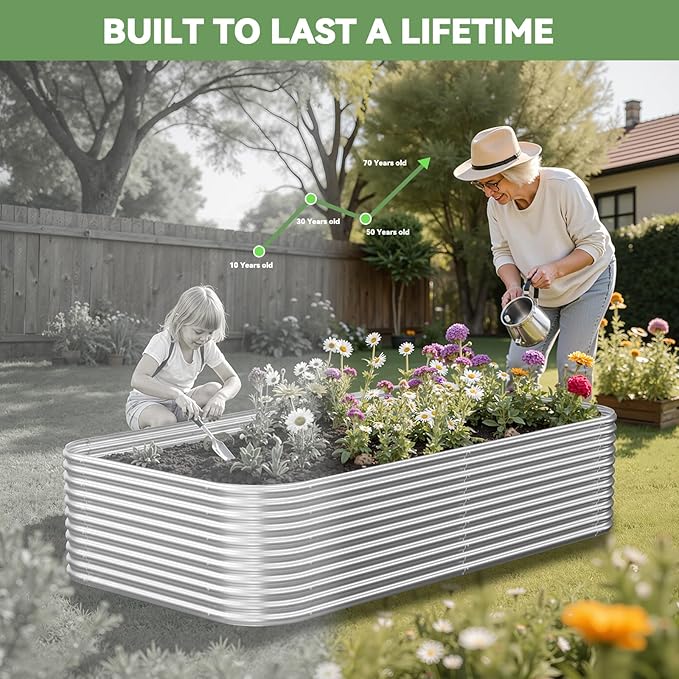 2 Pack Tall 8x4FT Corrugated Galvanized Steel Raised Garden Bed Outdoor, Metal Above Ground Garden Bed for Vegetables and Flowers, Raised Beds for Gardening-8x4x1.5FT