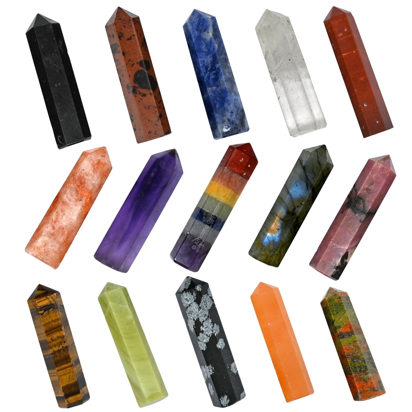 Amazing Gemstone Crystal Points Bulk 3 Pcs Healing Crystals and Stones - Hexagonal Healing Point Bulk Crystals for Crafts - Premium Gemstones and Crystals (Set of 11, Mix)