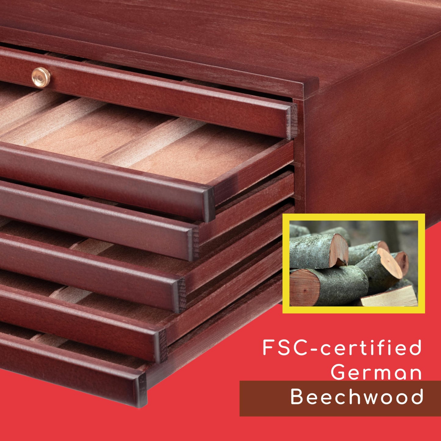 MEEDEN 6-drawer Wood Artist Supply Storage Box, Portable Beechwood Multifunctional Pencil Brush Organizer Wood Box with Drawer&Compartments for Pastels, Pencils, Pens, Makeup Brushes(Deep Walnut)