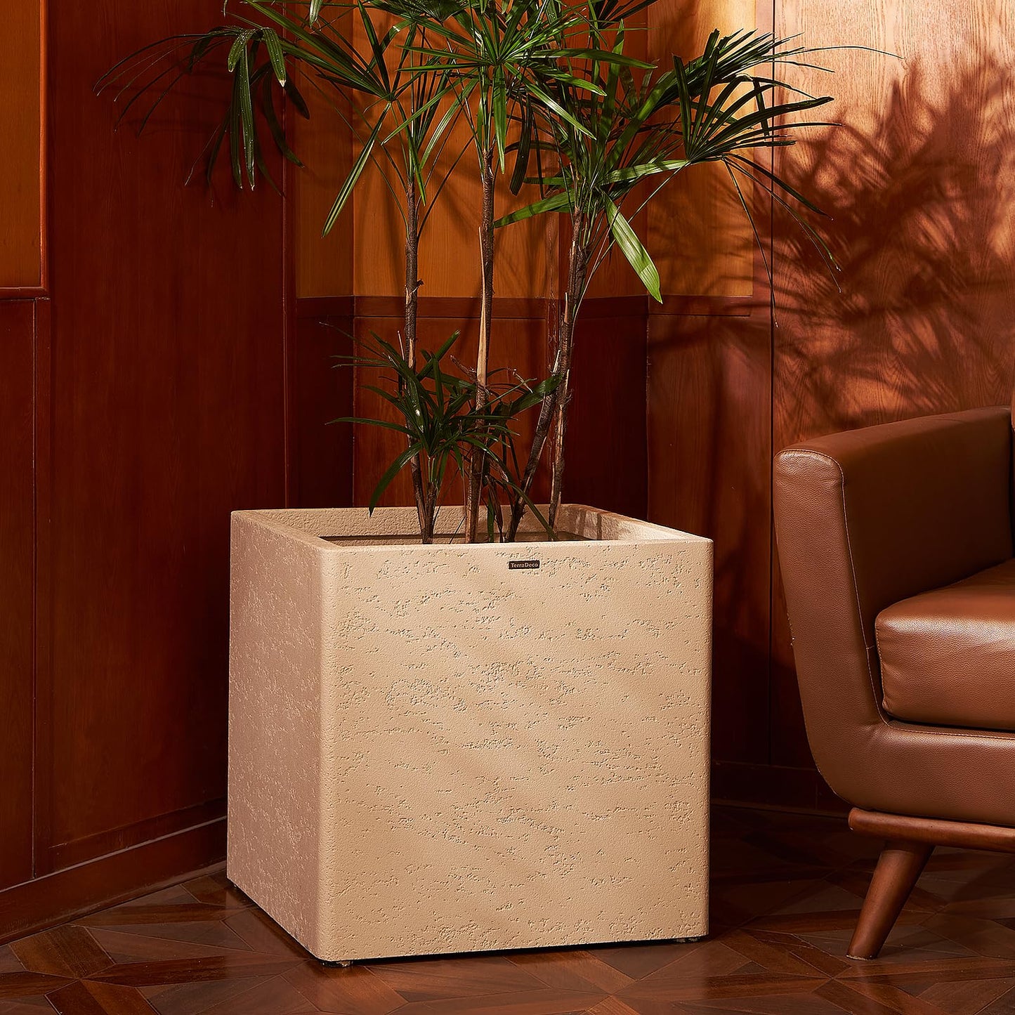 TerraDeco 20 Inch Square Concrete Planter（20Lx20Wx20H，48 Pounds）,Durable All-Weather Use with Drainage Holes,Large Square Planter for Outdoor Indoor Plants