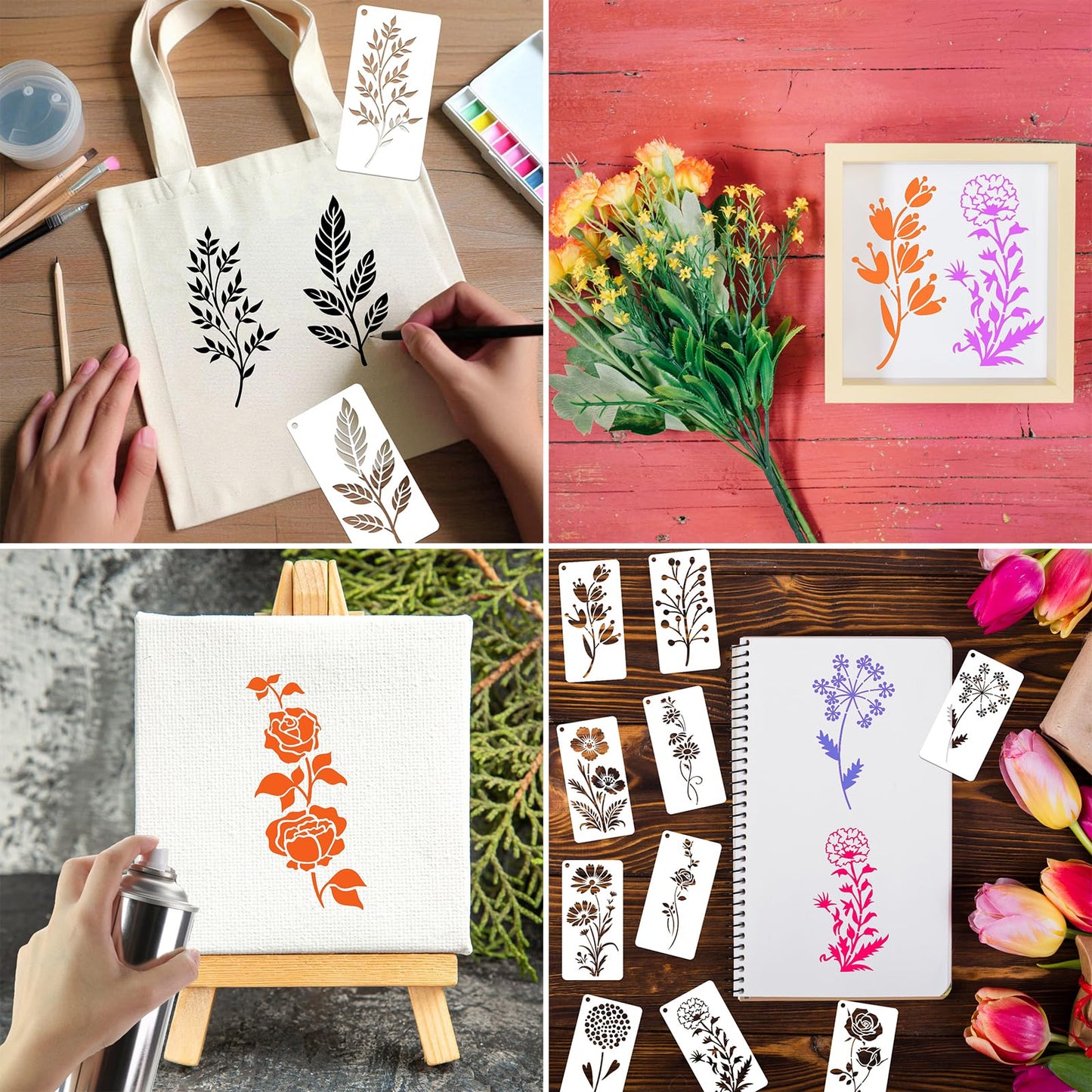 DZXCYZ 32 Pcs Wildflower Stencils for Painting on Wood, Reusable Flower Leaf Stencils Plastic DIY Craft Drawing Templates Set for Wall Paper Canvas Home Decor