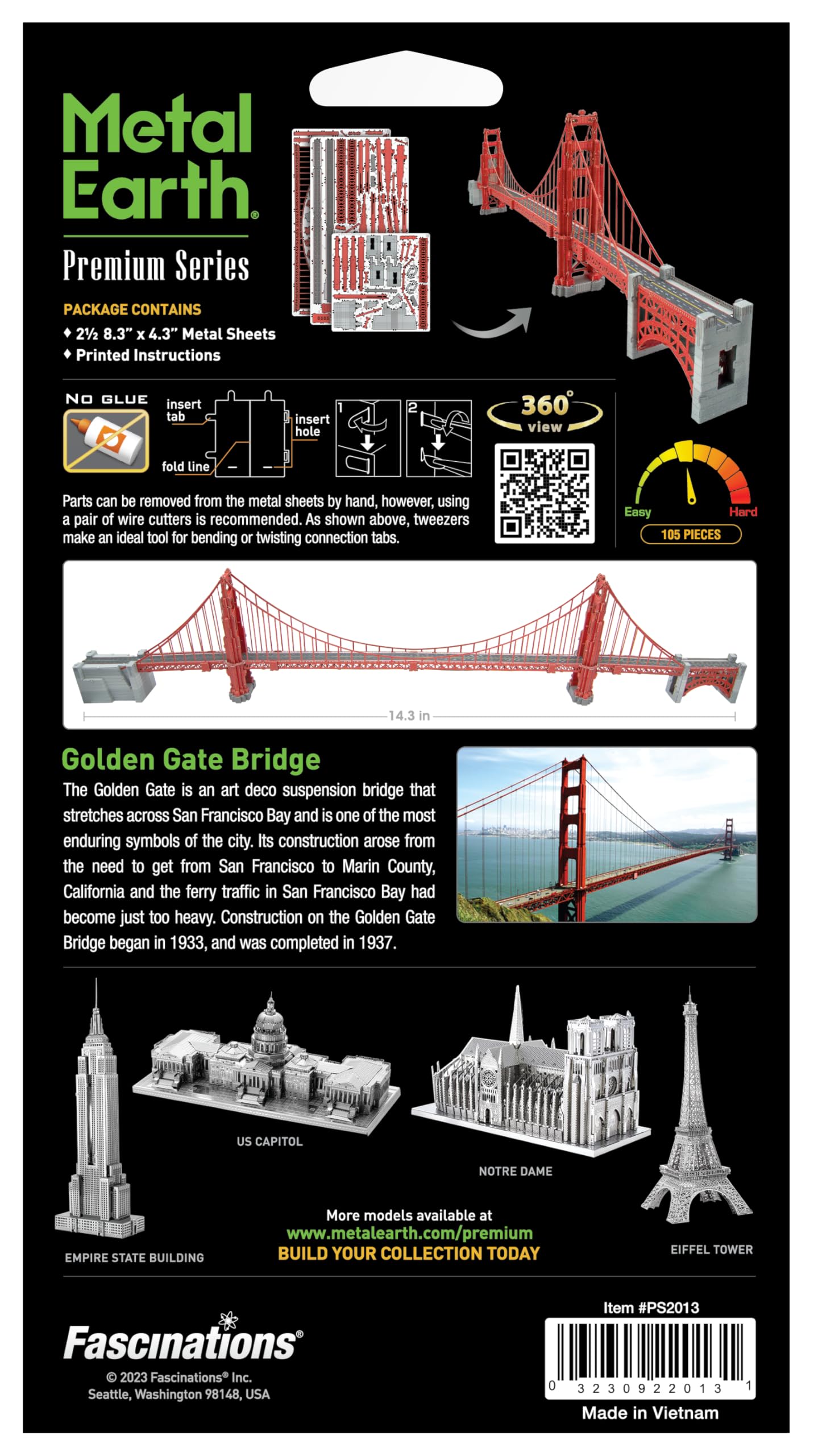 Metal Earth Premium Series Golden Gate Bridge 3D Metal Model Kit Fascinations