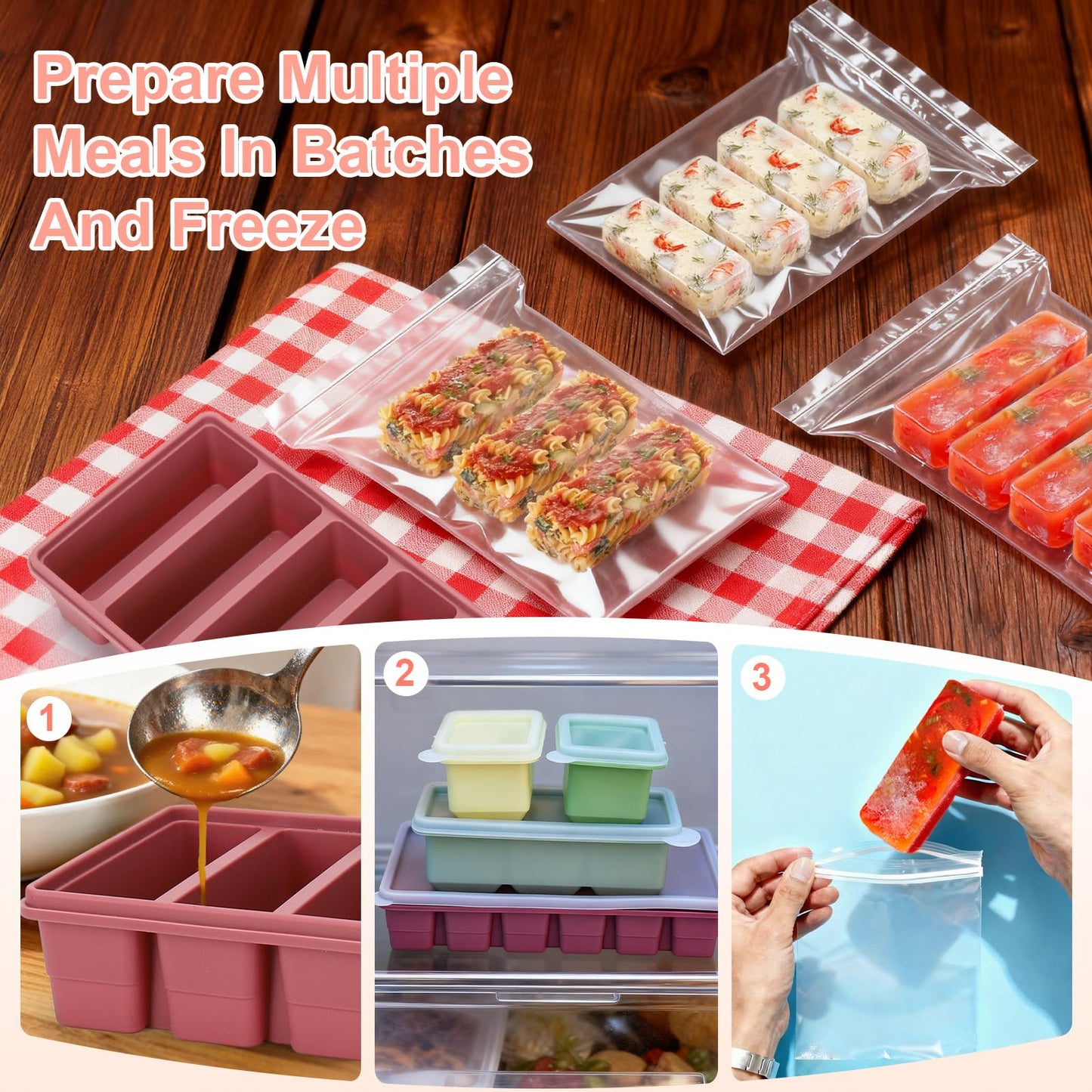 Mity rain Silicone Freezer Trays Set for Soup Cubes, 6 Pack BPA Free 1/2 Cup Silicone Freezer Molds with Lids, Control Portion Soup Freezer Containers for Souper Food Cube Storage & Meal Prep