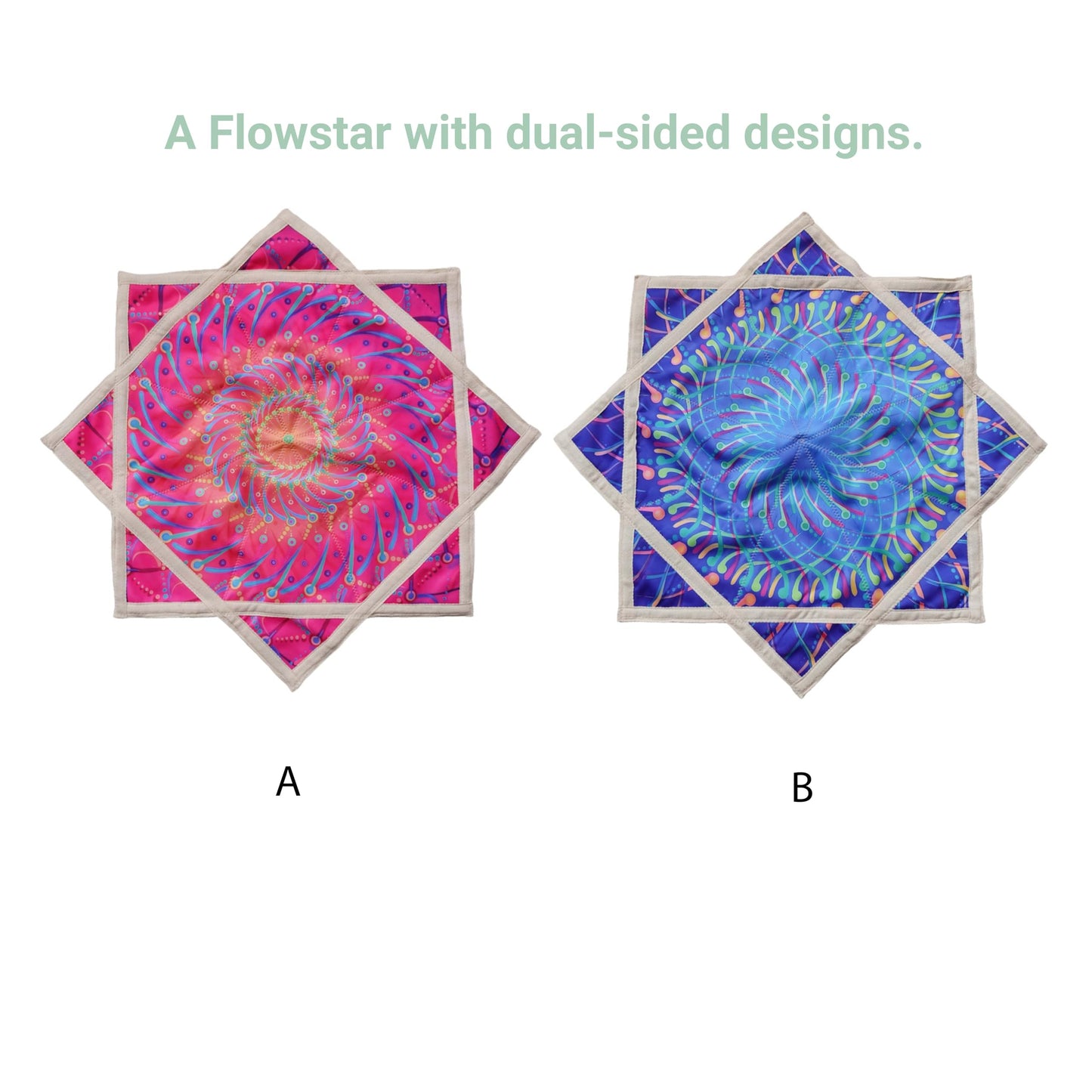 Flow Star (UV Reactive) Easy to Rotate Juggling and Flying Toy Beginners Cloth Spinning （R07-style2） Blue&Pink