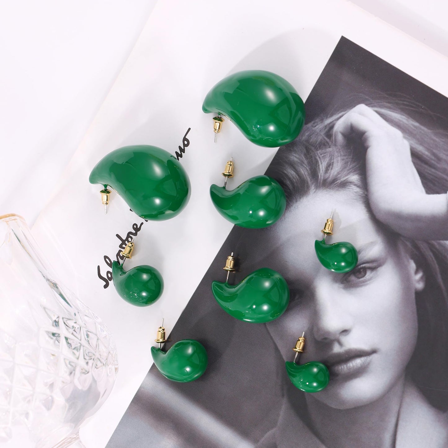 Gacimy Green Teardrop Earrings Dupes for Women, Chunky Drop Earrings for Women with 925 Sterling Silver Post, 0.7 Inches Green