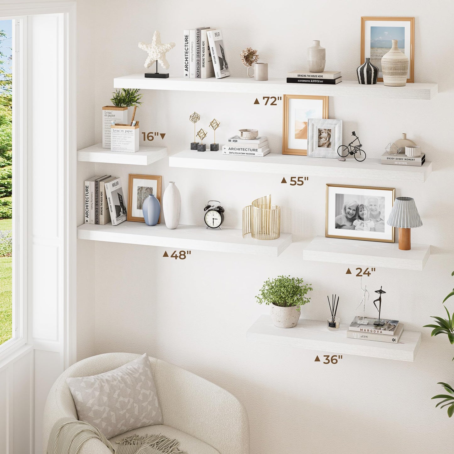 RICHFOCUS Deep Floating Shelves for Wall 2 Pack 12" D 24 Inch Wall Shelves for Room Wall|Wood Hanging Shelf with Invisible Brackets for Bathroom Bedroom Kitchen Laundry Room, White