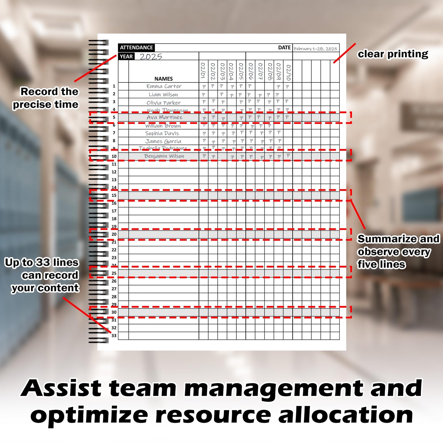 Attendance Book Large Format Spiral Bound 8.5 x 11 Inch attendance Tracker for Teachers Employees Church Coaches Sports and Classroom 110 Pages