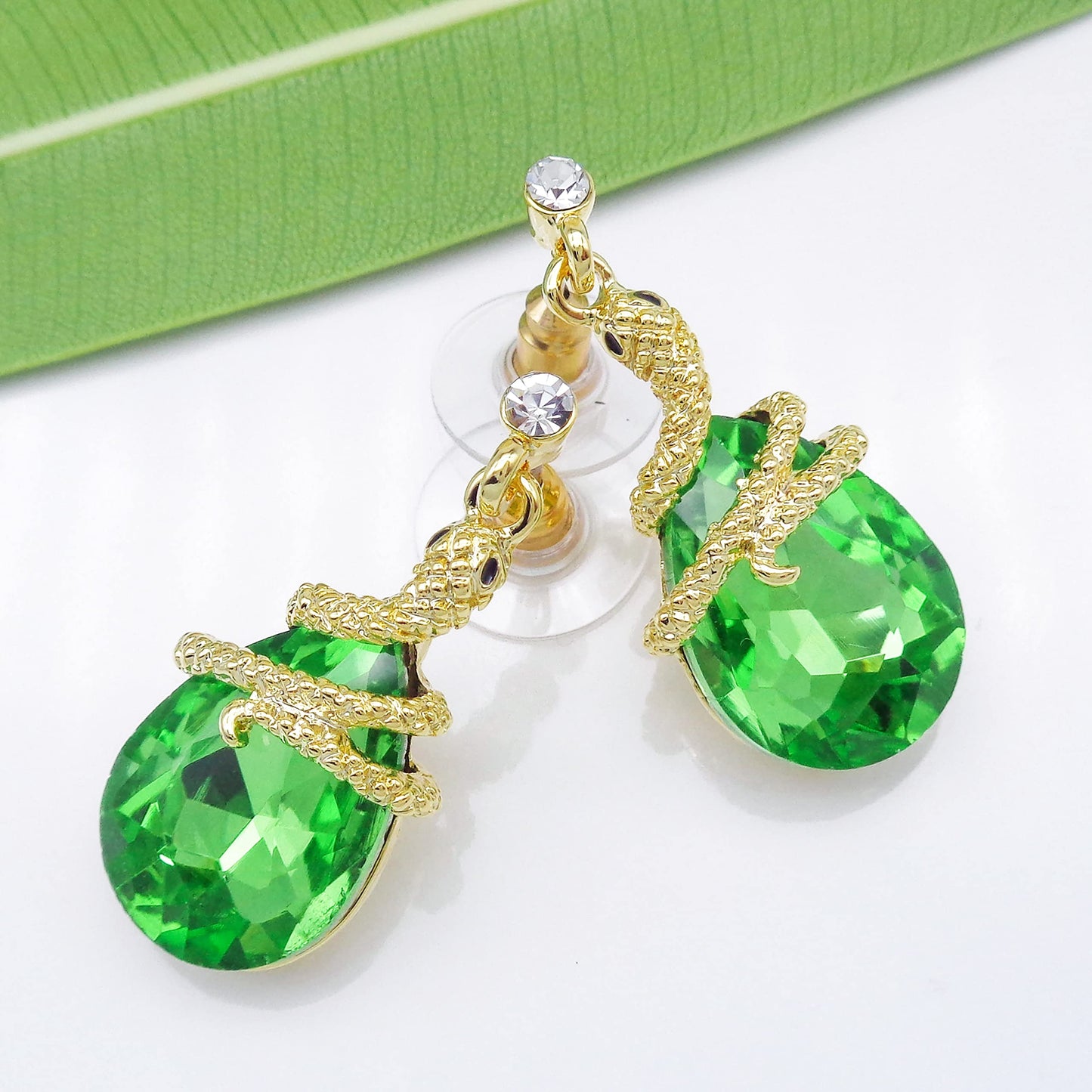 Navachi 18k Gold Plated Crystal Light Green Zircon Snake Drop Dangle Az1356 Stud Earrings