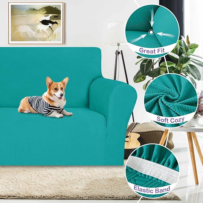 ZNSAYOTX Chair Cover with Arms (30"-47"), New Striped Sofa Chair Covers for Living Room, Dogs Pet Friendly Anti-Slip Chair Protector Spandex Armchair Slipcovers (Chair, Peacock Teal)