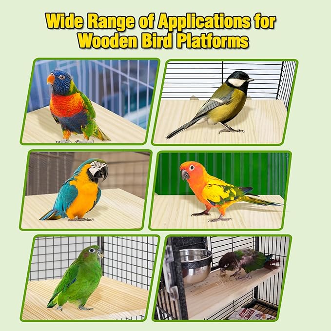 Arfubye 2PCS 13.8x7.9 inches Large Bird Perch Stand Wooden Parakeet Stand Platform Parrot Cage Accessories Rectangle Corner Stand Perch Shelf for Budgie Cockatiel Conure Macaw African Grey Chinchilla