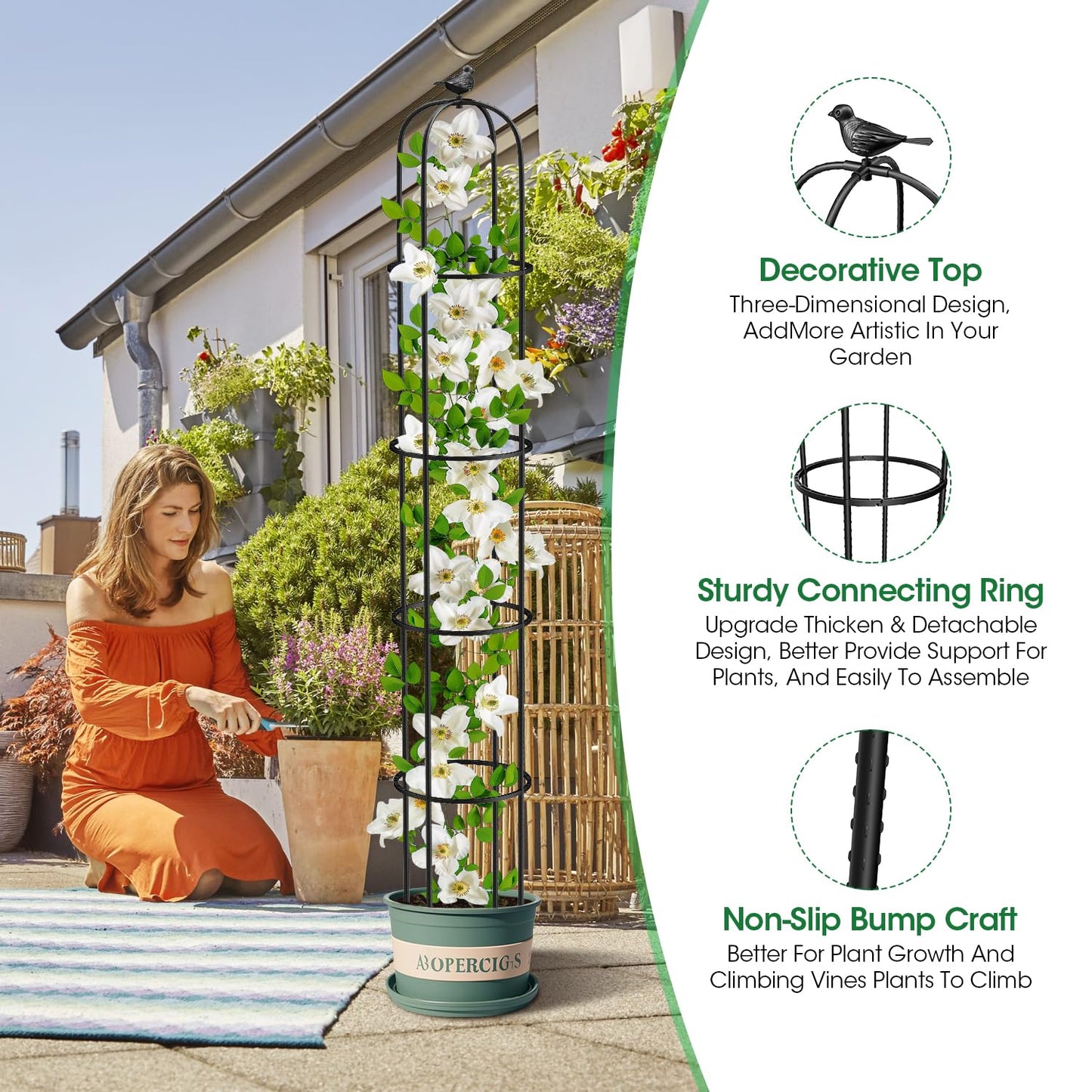 2 Pack Garden Obelisk Trellis for Climbing Plants Outdoor, 6.2 FT Tomato Cage, Rose, Flowers, Grape, Pea, Cucumber Trellis, Rustproof Plastic Coated Metal Plant Support Trellis for Potted Plants