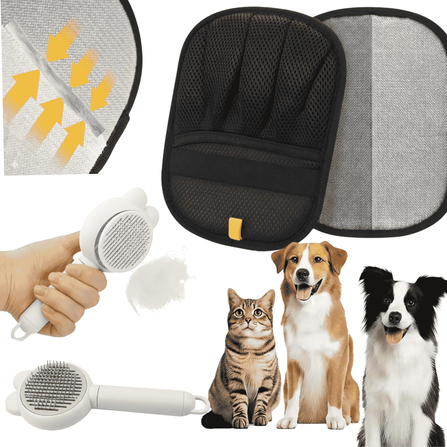 JMTSONS 2 pet Hair Removal Glove & Self Cleaning Cat & Dog Brush Bundle – Reusable Electrostatic Lint Glove for Furniture, Couch Gentle Pets Deshedding Slicker Brush Kit for Shedding.