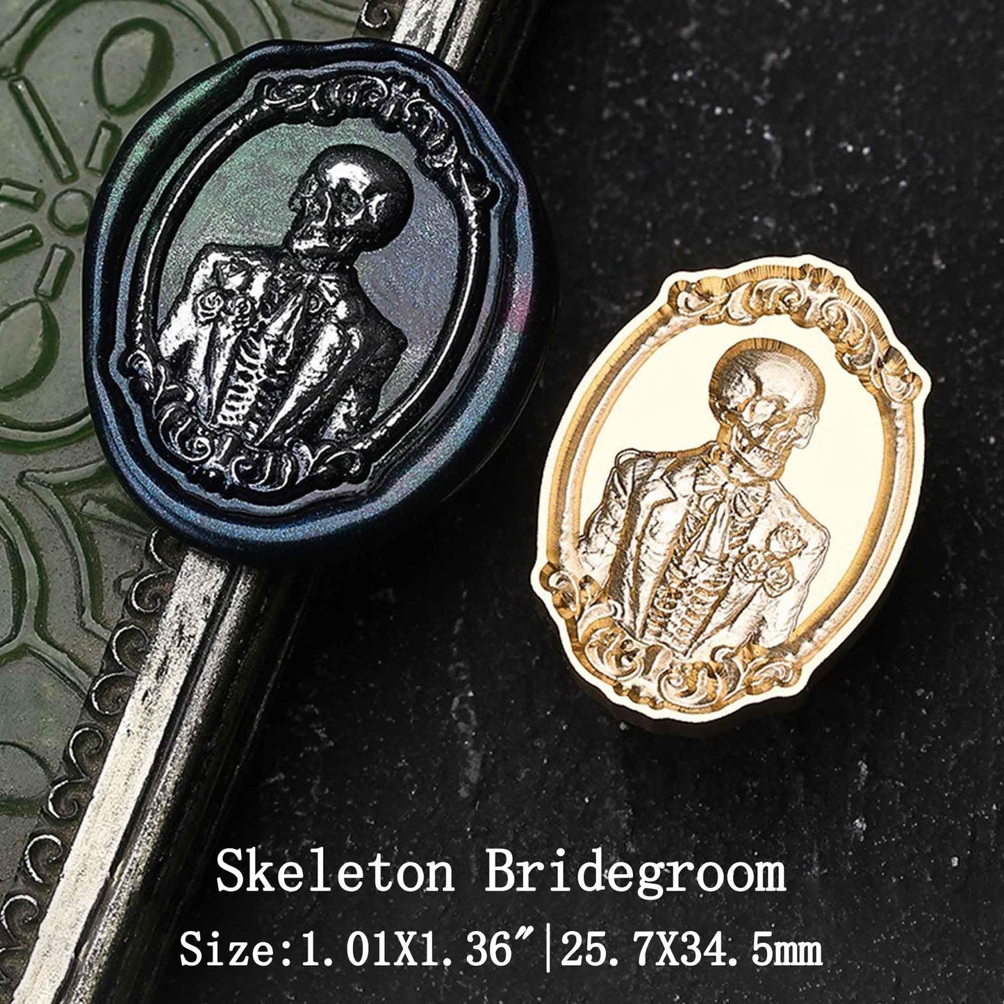 Ychostamp Skeleton Wax Seal Stamp - Halloween Sealing Wax Stamp, Skull Bridegroom Seal Head with Rose for Halloween Wedding Invitation Card, Envelopes, Gift Decoration