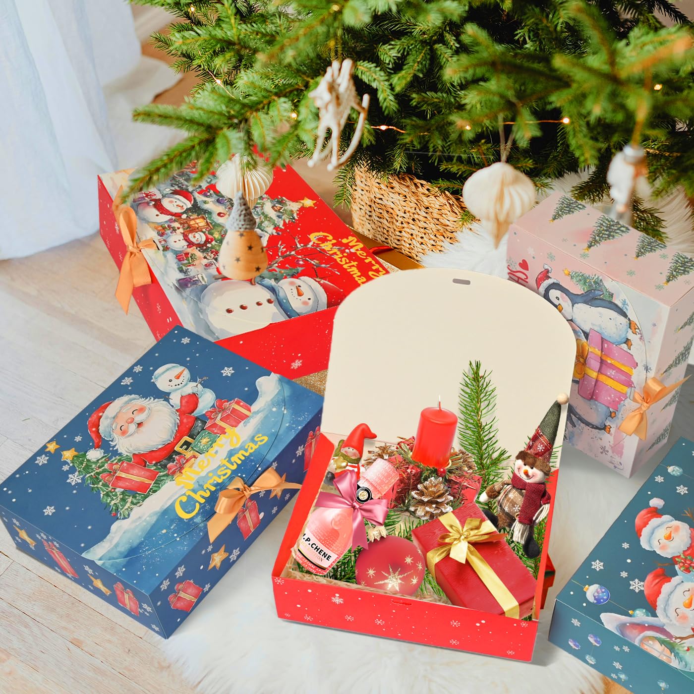 Xylitic 12Pack Christmas Boxes for Gifts with Lids, 10.6×7.8×3.1 Inch Christmas Gift Boxes with Lids for Presents, Xmas Holiday Wrapping Boxes for Gifts