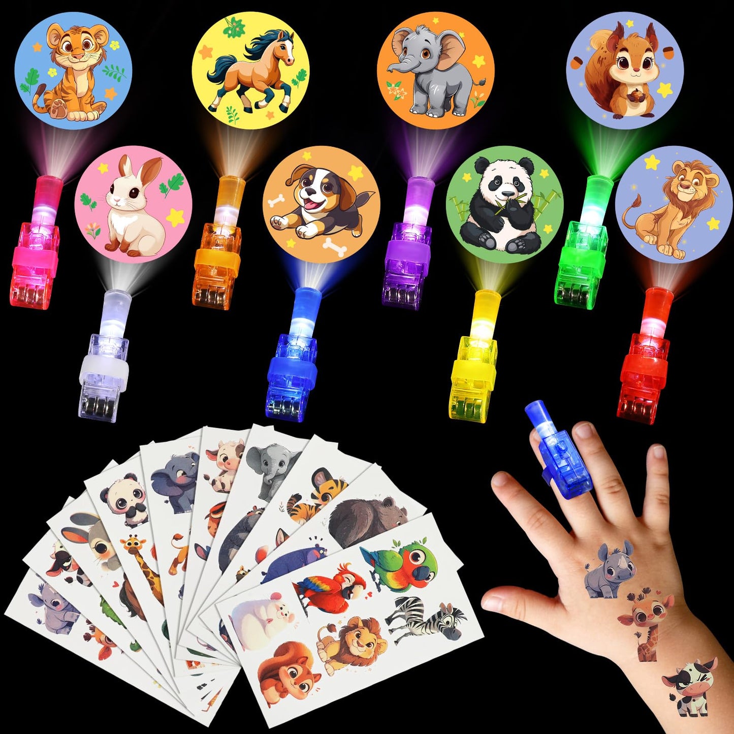 Mikulala 24 Pack Animal Light Up Finger Lights Party Favors for Kids, Treasure Box Goodie Bags Christmas Stocking Stuffers, Glow in The Dark Toys Bulk Classroom Prizes Party Supplies Birthday Gift