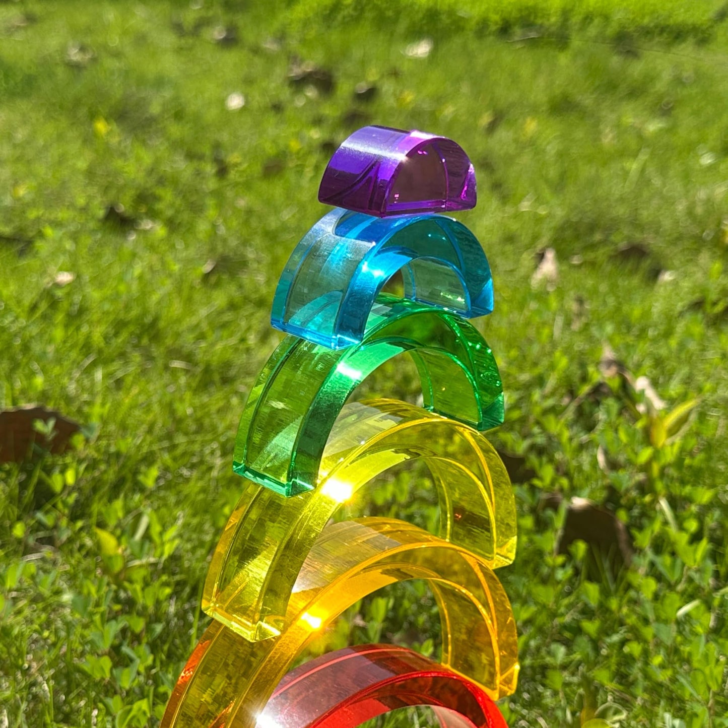 KOAICS 6PCS Acrylic Rainbow Stacker Toy, 100% Acrylic Stacking Toy,Montessori Arch Bridge Rainbow Building Blocks for Kids, Educational Sensory Light Learning Toys
