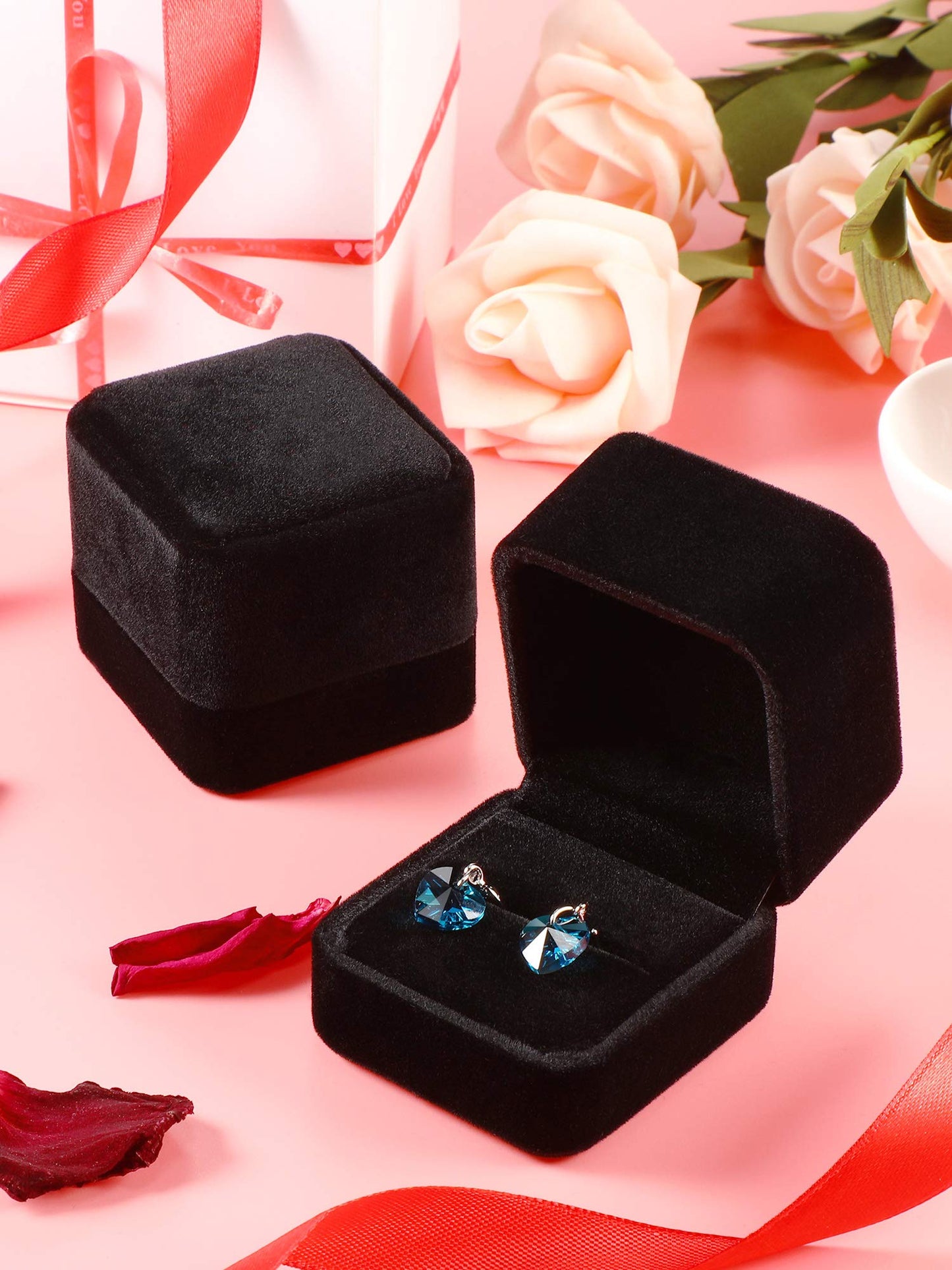 Zhanmai 12 Pcs Velvet Ring Box Jewelry Box Earring Jewelry Case Gift Boxes for Women Wedding Anniversary 2.12 x 1.77 x 2 Inch(Black)