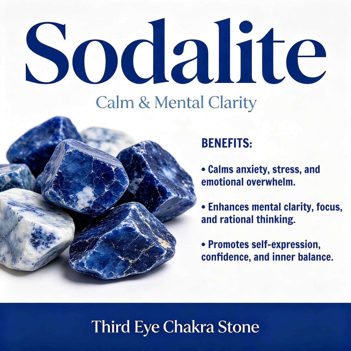 Loveliome Natural Sodalite Oval Polished Worry Stones, Healing Crystal Indoor Fountain Stones Massage Energy Anxiety Relief Items