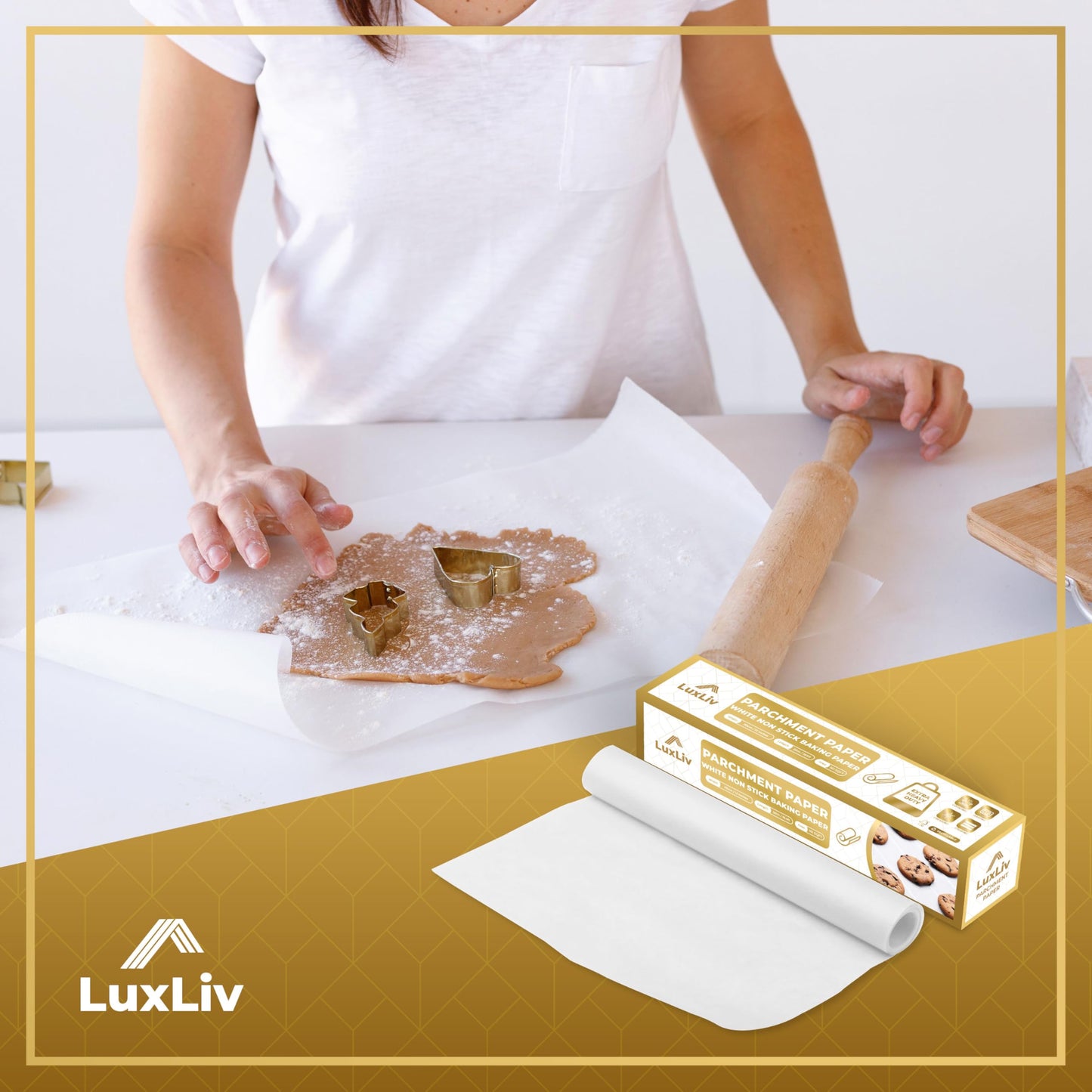 LuxLiv® 12 in x 164 ft White Parchment Paper Roll for Baking – Non-Stick Greaseproof Baking Paper, Cooking & Air Fryer Paper, Sourdough Bread Baking Supplies, Extra-Thick & Easy-Tear Roll