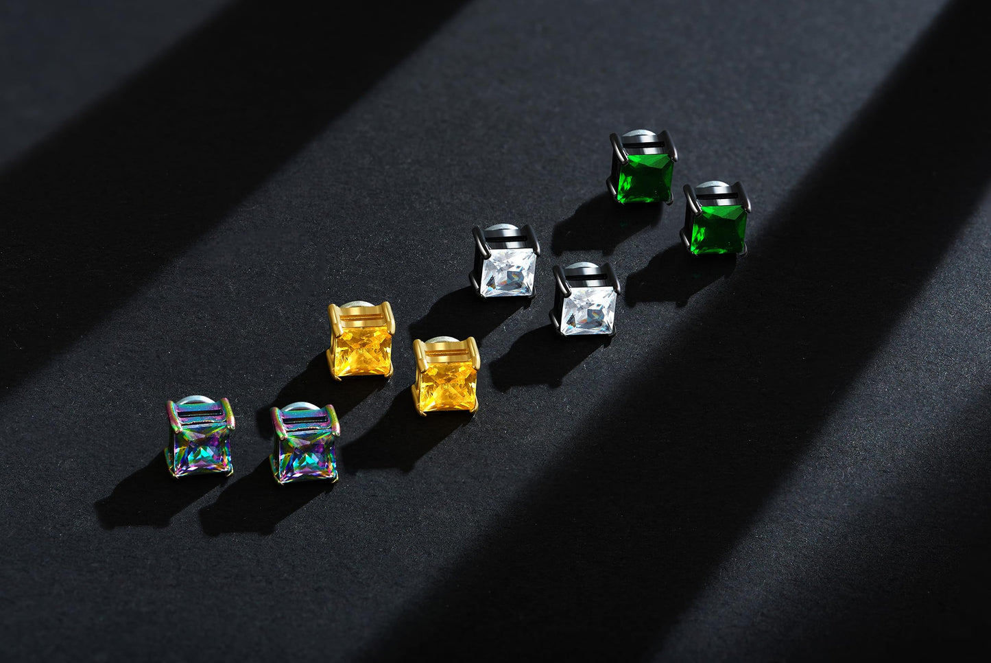 SIISPRI 4 Pairs Stainless Steel Magnetic Stud Earrings for Men Women Hypoallergenic Inlaid Cubic Zirconia Unisex Non-Piercing Clip On Stud Diamond Earrings Set