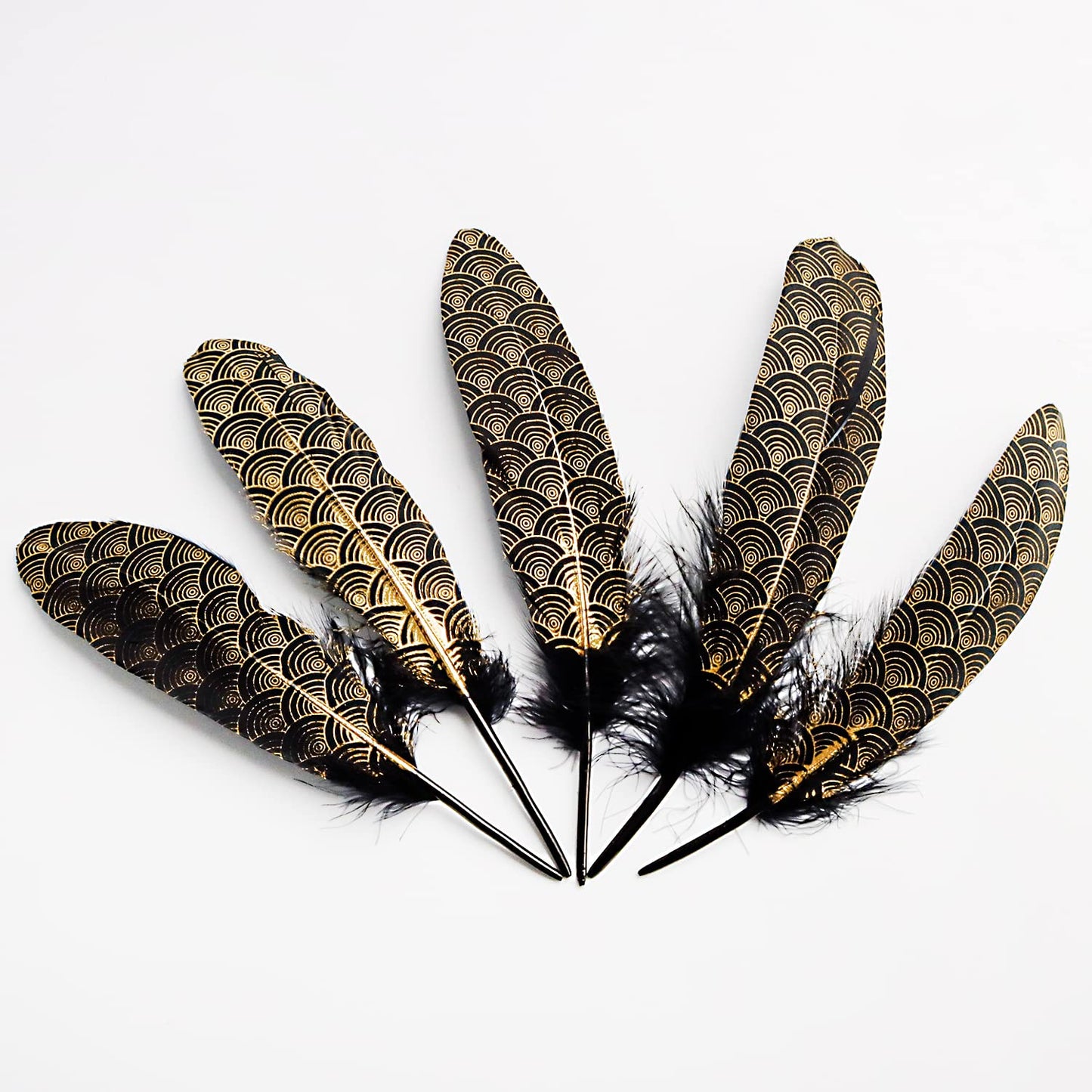 30 Pcs Gold Dipped Black Goose Feathers 6-9 Inch Gold Patterned Cloud Feather for Halloween Crafts DIY Party Wedding Dream Catcher