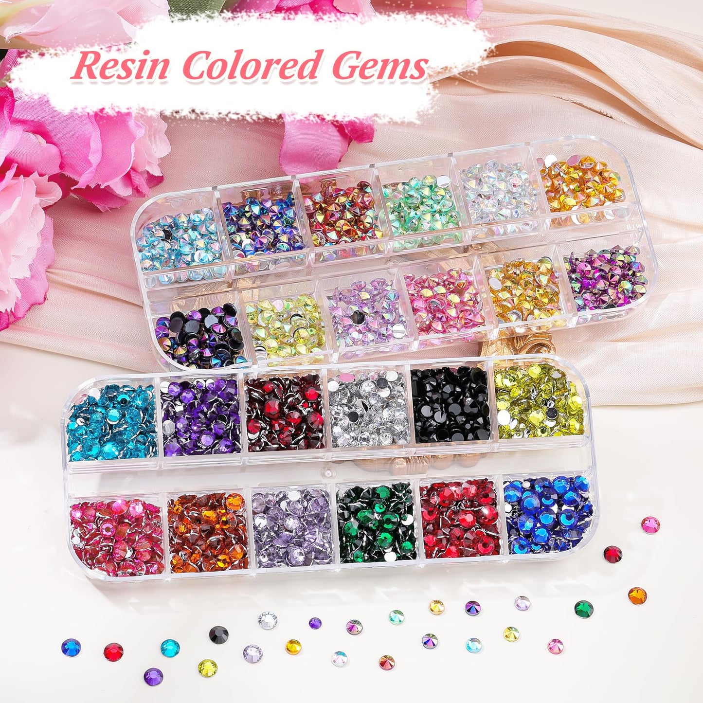 12 Boxes Nail Rhinestones Gems Kit,Gold/Silver Metal Studs,Mixed Sizes Flatback Crystals Rhinestones,Half Pearls,Sequins,Foil Flakes with Tweezers & Dotting Tools for DIY Manicure