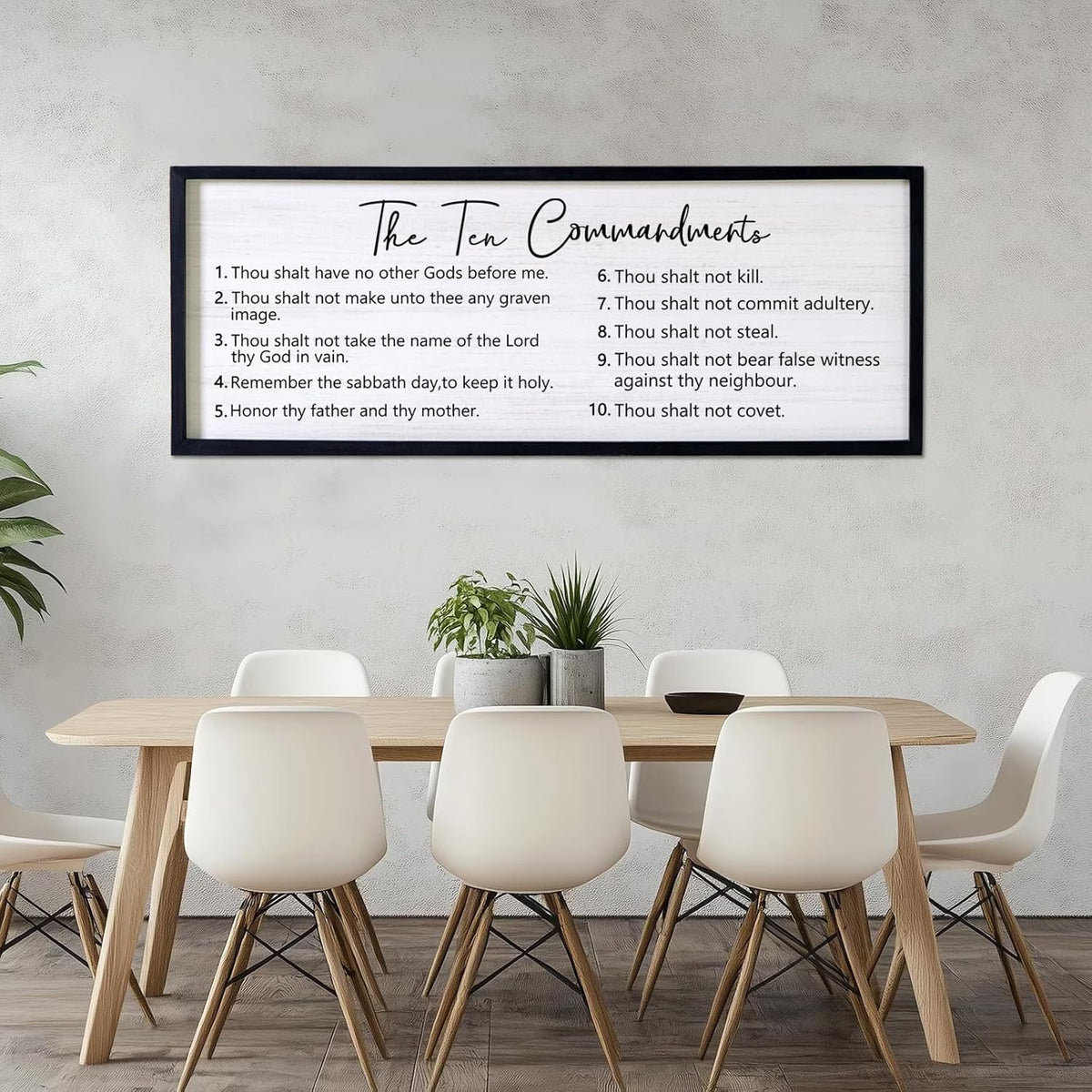 The Ten Commandments Rustic Bible Verse Framed Wall Art, 40''×15'' Positive Religious Christian Saying Sign for God Jesus Christ Prayer, Vintage Horizontal Holy Inspirational Catholic Scripture Decor