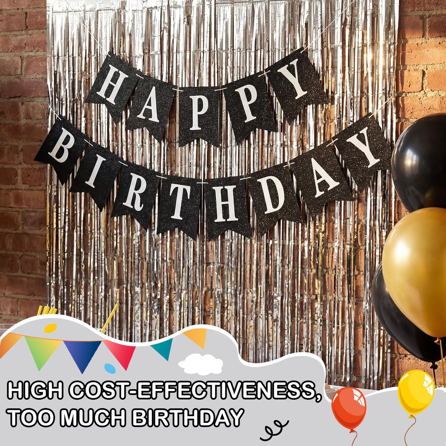 Mooliwe 173 Pcs DIY Custom Banner Kit with 2 Foil Curtain Make Your Own Customizable Letter Banner Sign Decor 20 Paper Pennant 148 Letters Number 1 Rope 2 Threading Device(Classic Style,Black)