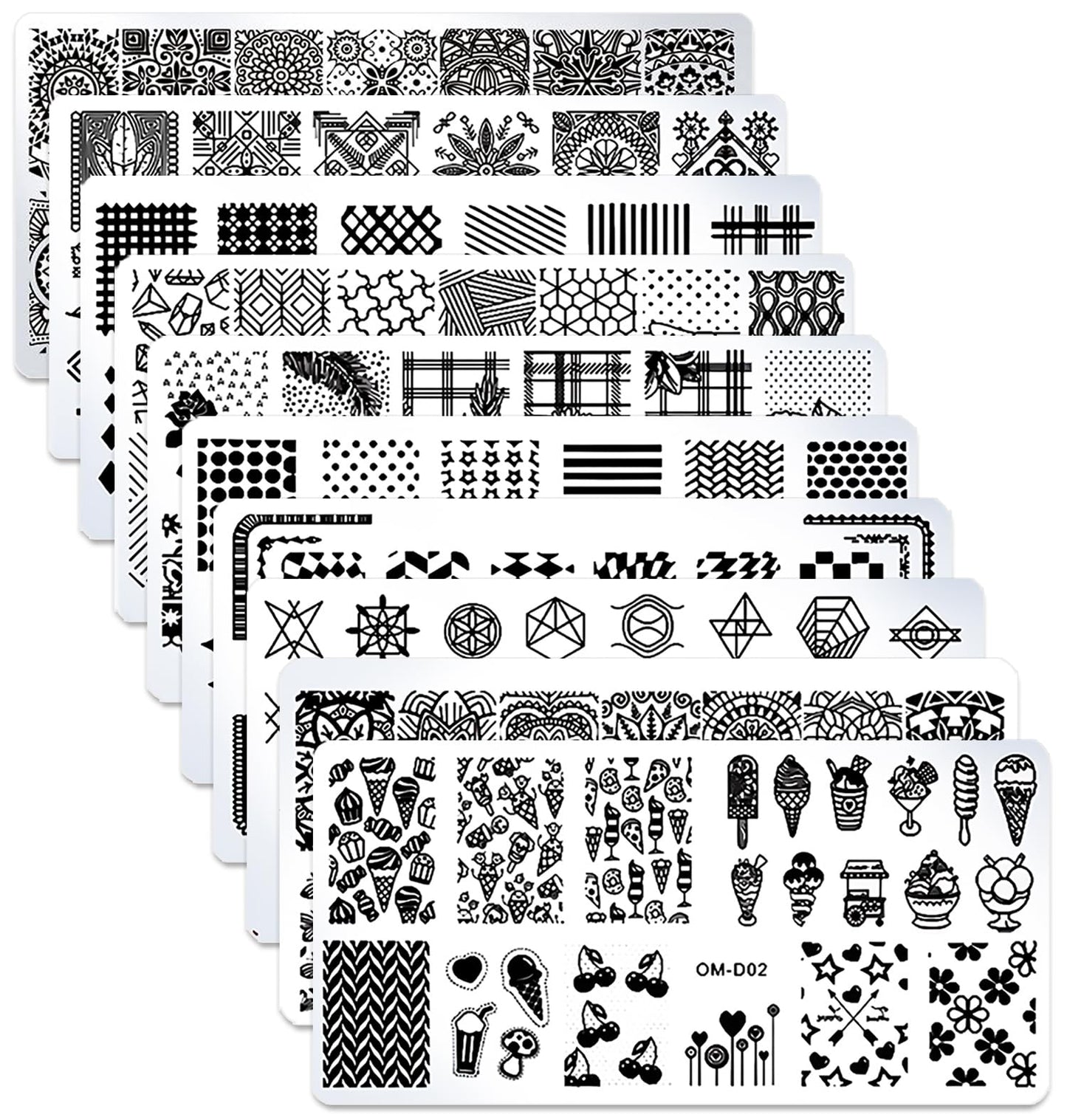 SILPECWEE 10pcs Nail Stamping Plates Nail Stamp Nail Art Plates Geometry Design Stamps Nail Stencil Manicure Templates Nail Art Accessories for DIY&Salon