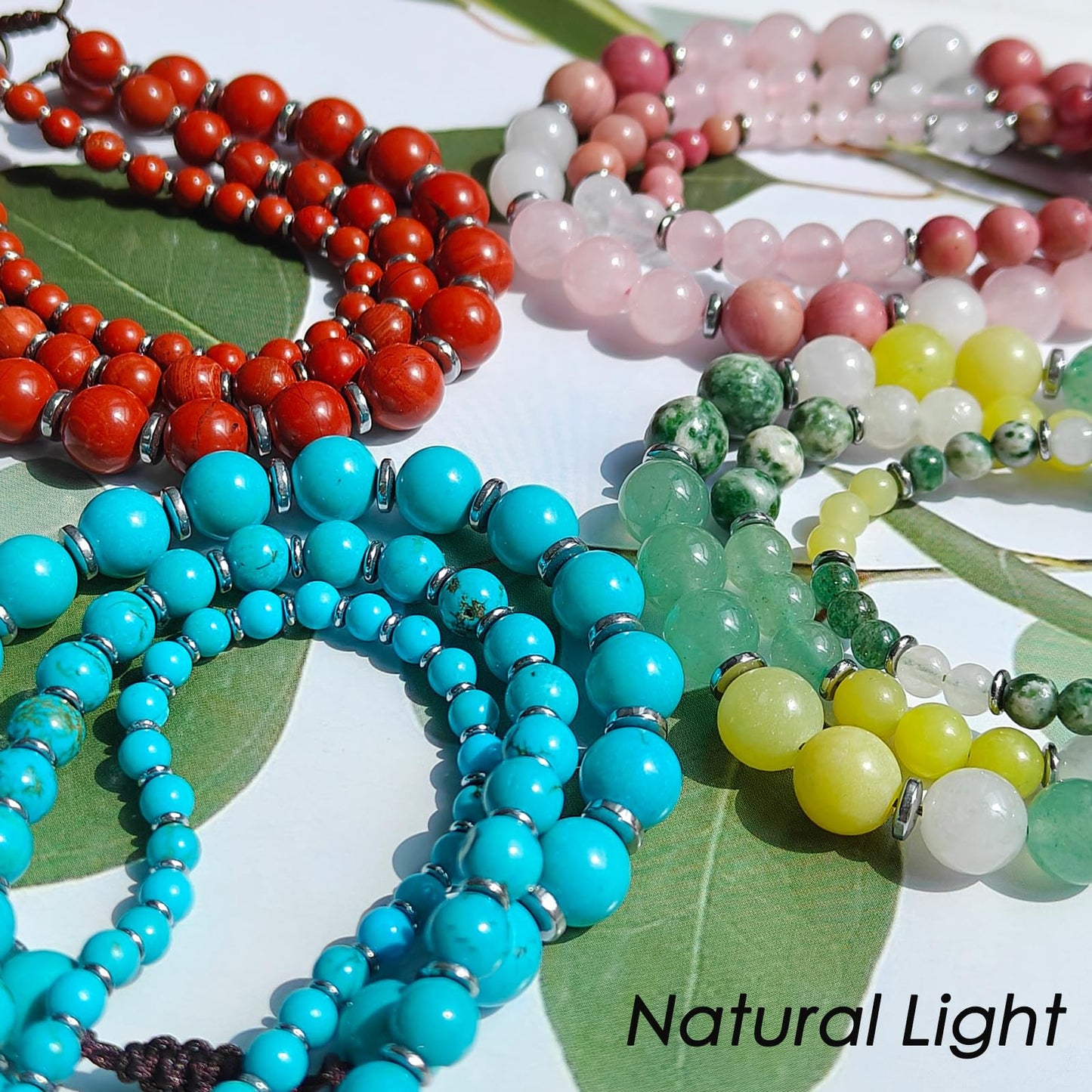 CHCCOYE 8mm Handmade Adjustable Natural Gemstone Crystal Bracelet Healing Power Energy Inspirational Gifts with Card for Unisex (Pink Zebra Jasper)