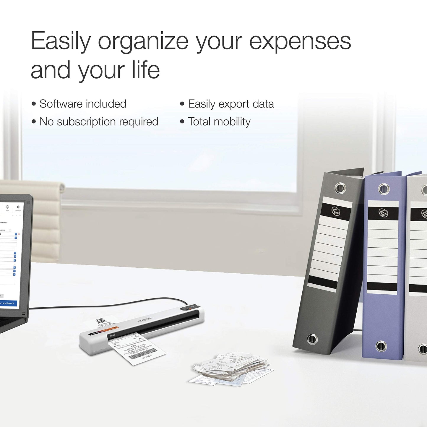Epson RapidReceipt RR-60 Mobile Tax Receipt and Color Document Scanner with Complimentary Data Management Software for PC & Mac