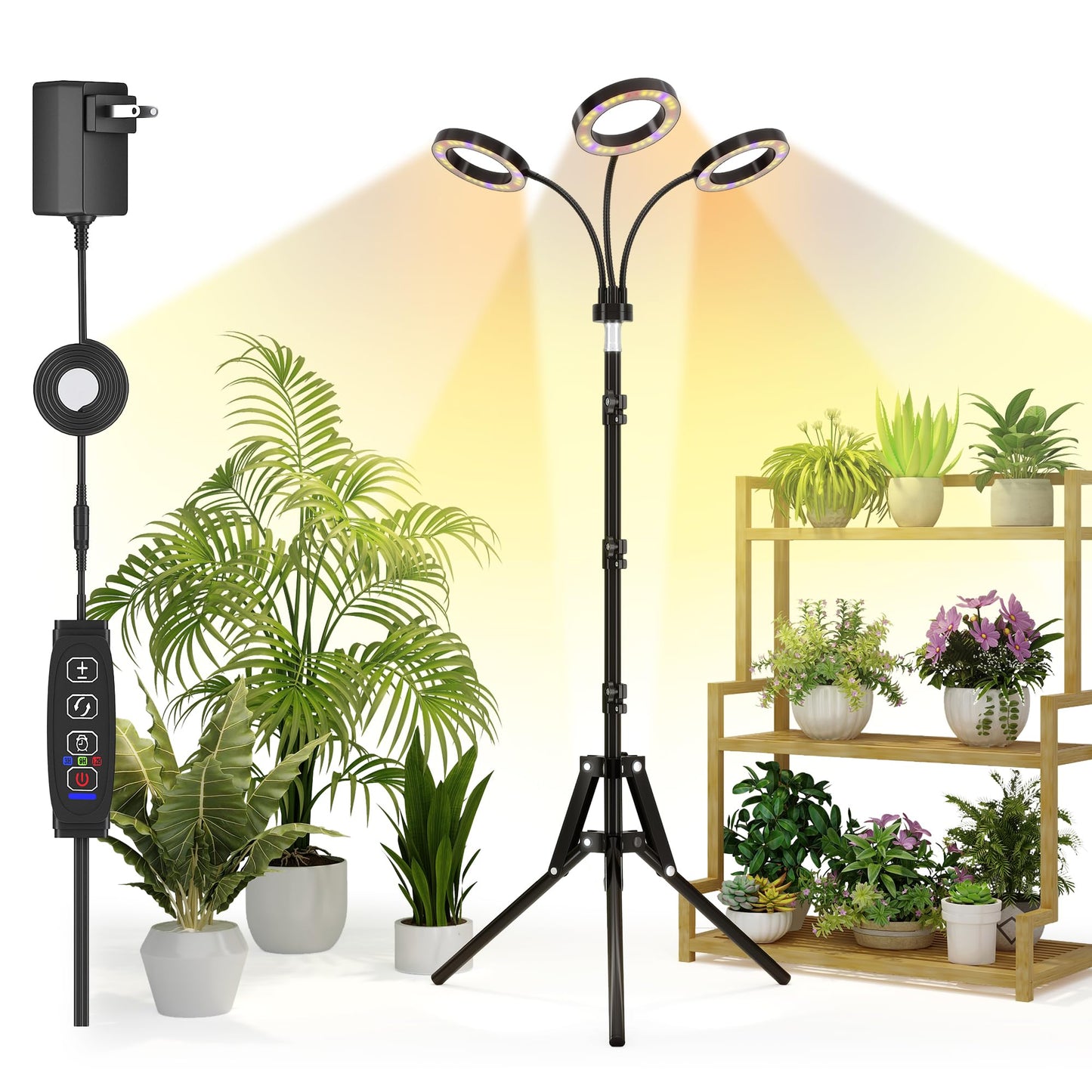 Tmsluody Grow Lights for Indoor Plants, Full Spectrum LED Plant Light with Tripod Stand, Plant Growing Lamps with Timer 3/9/12H, 3 Color Modes, 6 Brightness, 78'' Adjustable Height for Large Plants
