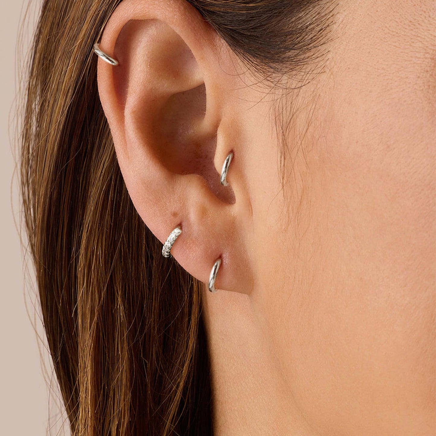 6mm Huggie Small Hoop Earrings Set for Women Silver Stack Thin Cute Cartilage Earring Sets for Multiple Double Piercing Lightweight Mini Dainty Trendy Clip On Mom Jewelry Gifts