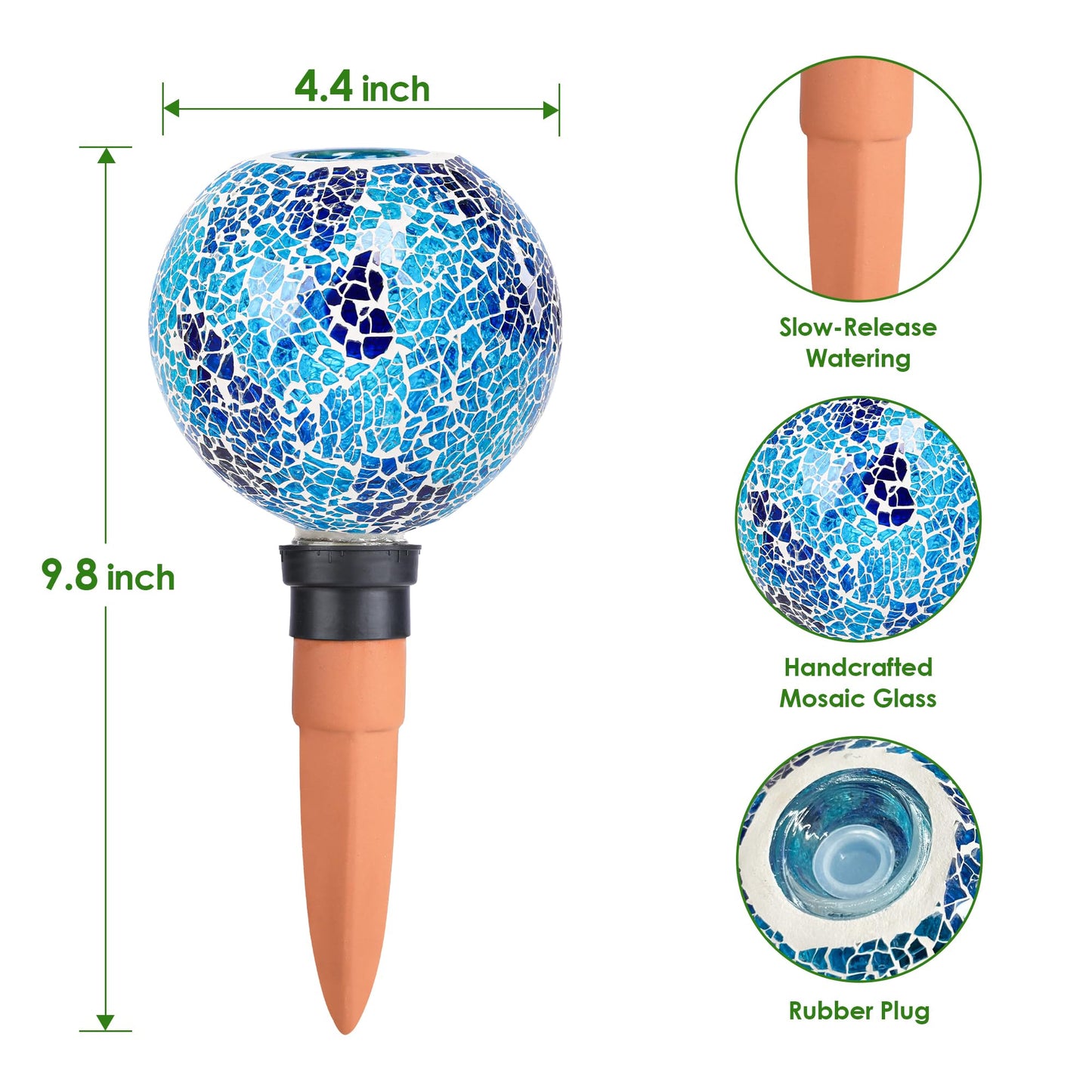 Chonsun Terracotta Watering Spikes Mosaic Plant Watering Globes for Outdoor Plants 2 Pack Automatic Plant Waterer Indoor for Pots Garden Office